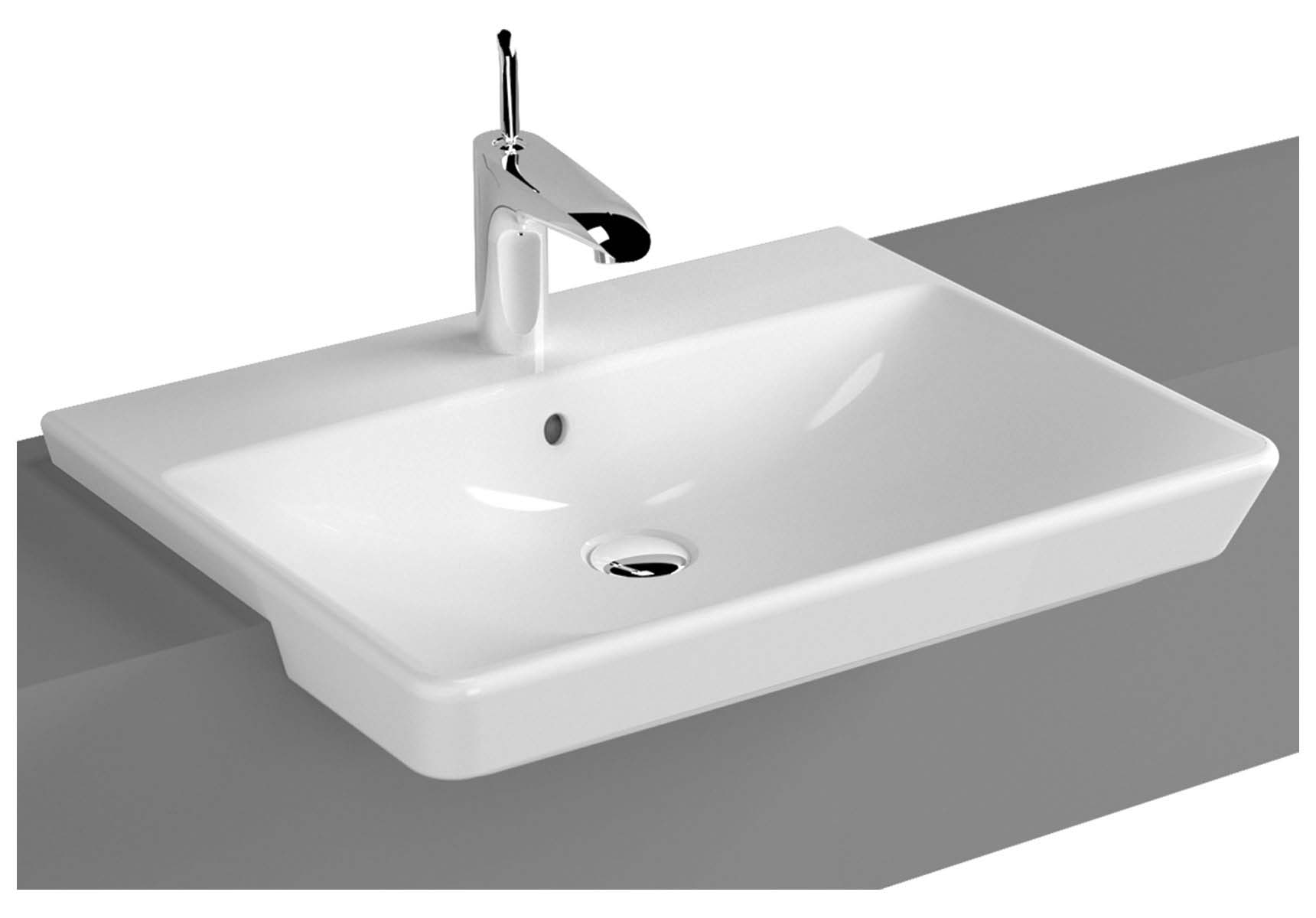 T4 Recessed WashBasin, 60cm One Tap Hole, with Overflow Hole