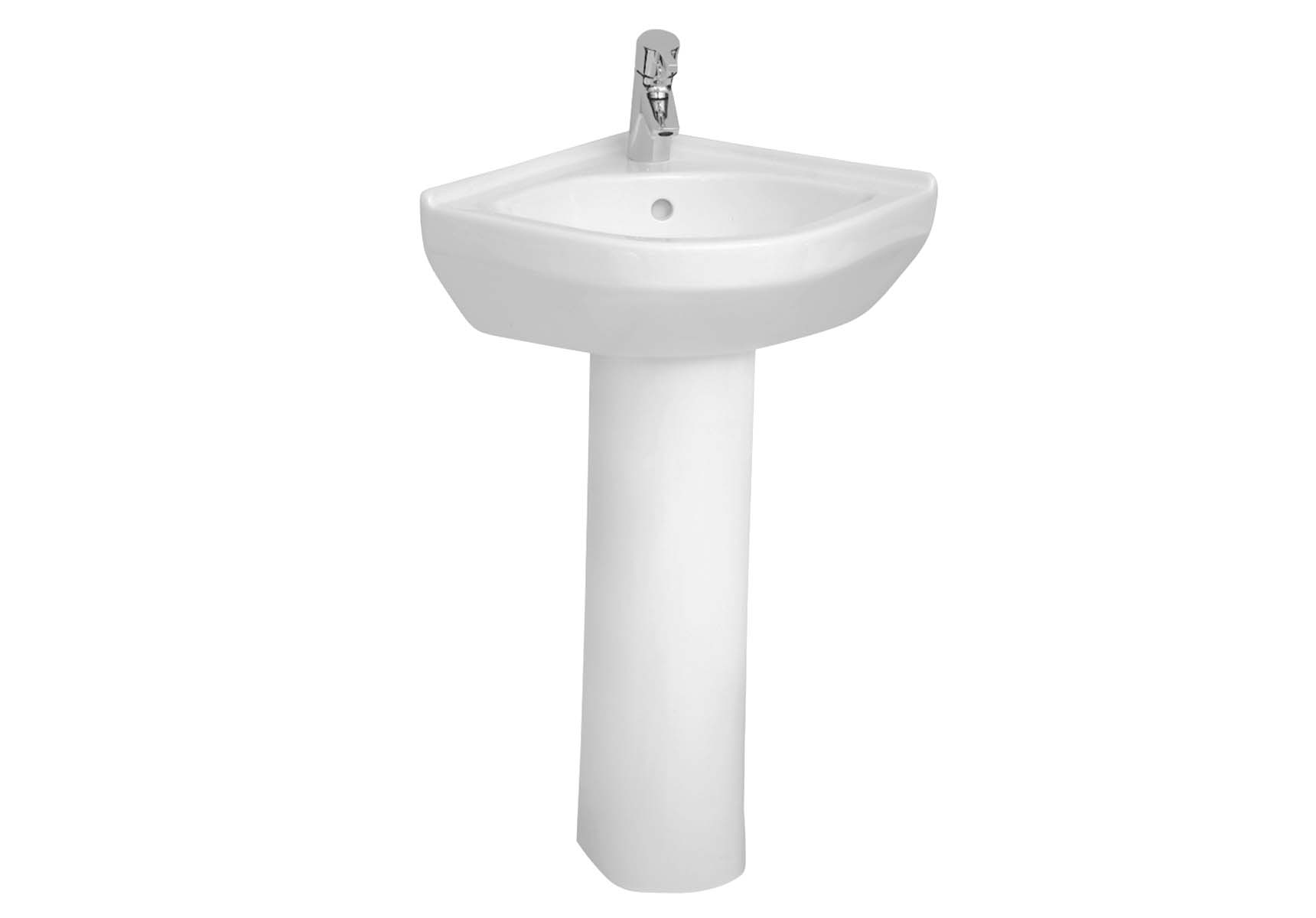 S50 Compact Corner Basin, 40cm with Middle Tap Hole, with Side Holes