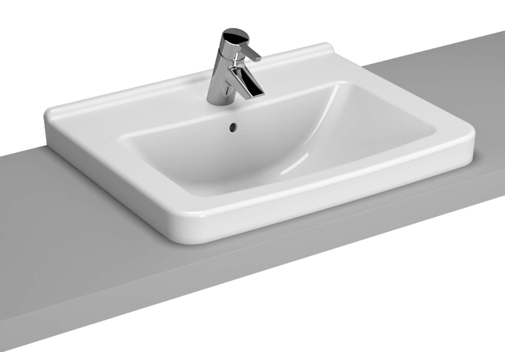 S50 WashBasin, 60cm with Middle Tap Hole, with Side Holes, Countertop Usage
