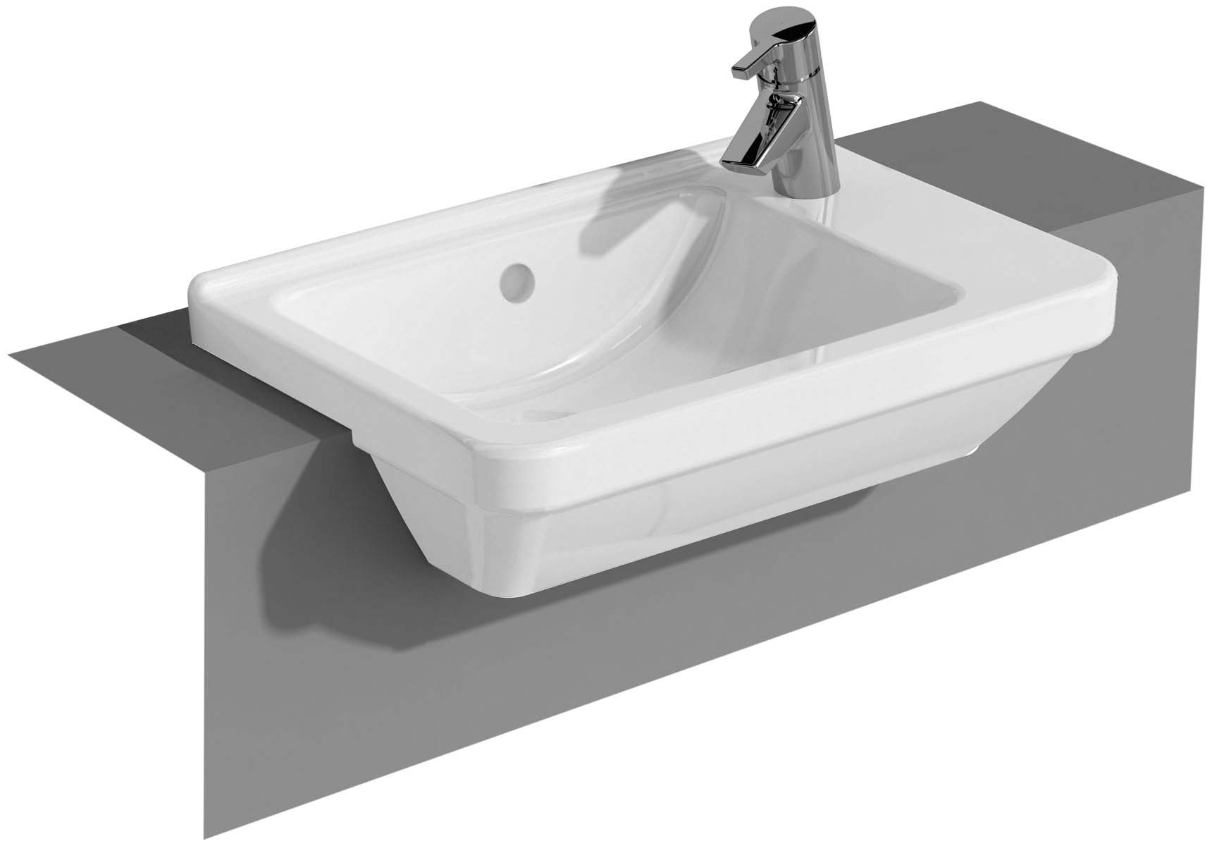 S50 Compact Recessed Basin, 55cm, Compact with Right Tap Hole, with Side Holes