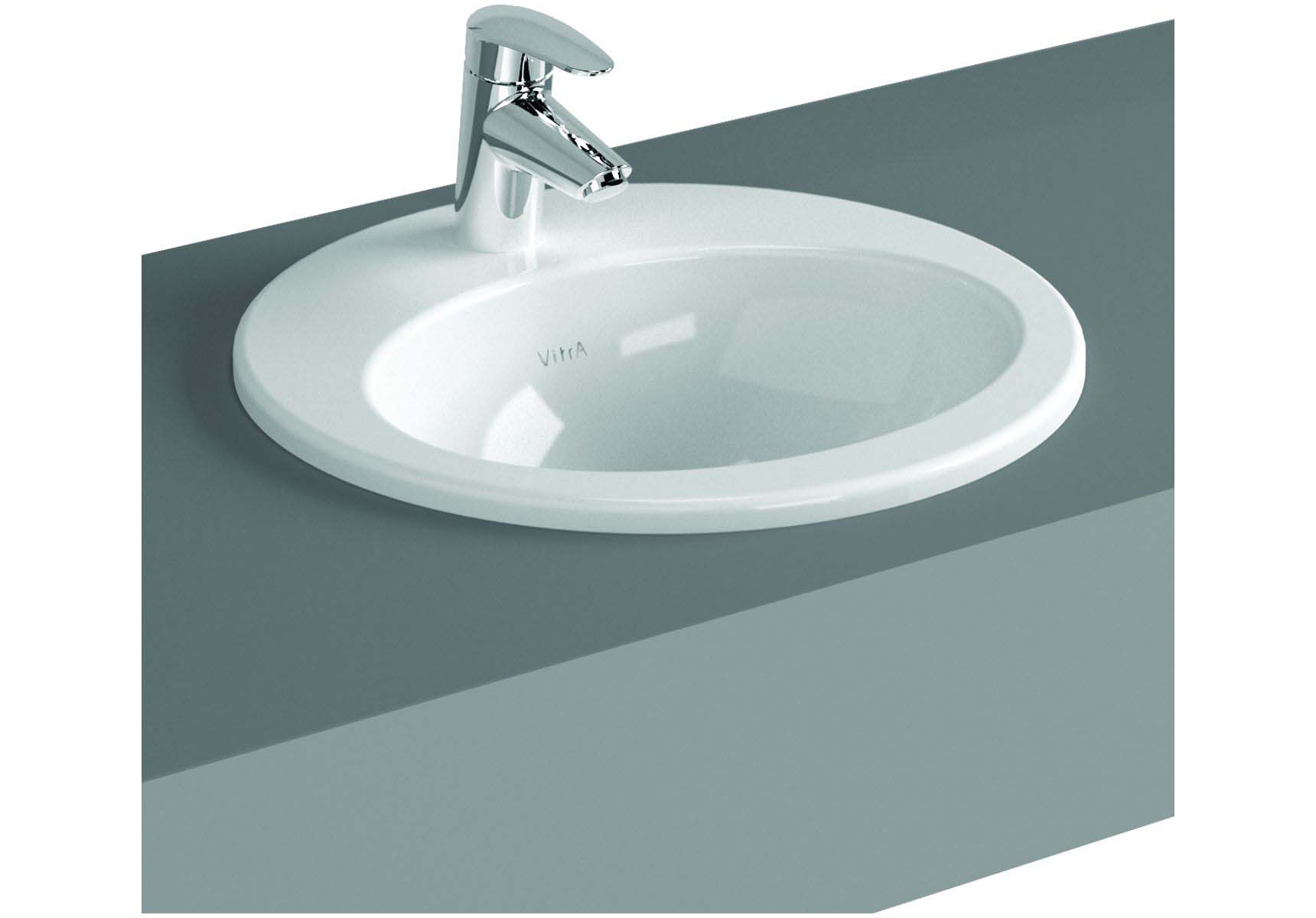 S20 Countertop Basin, 48 cm with Middle Tap Hole, with Side Holes