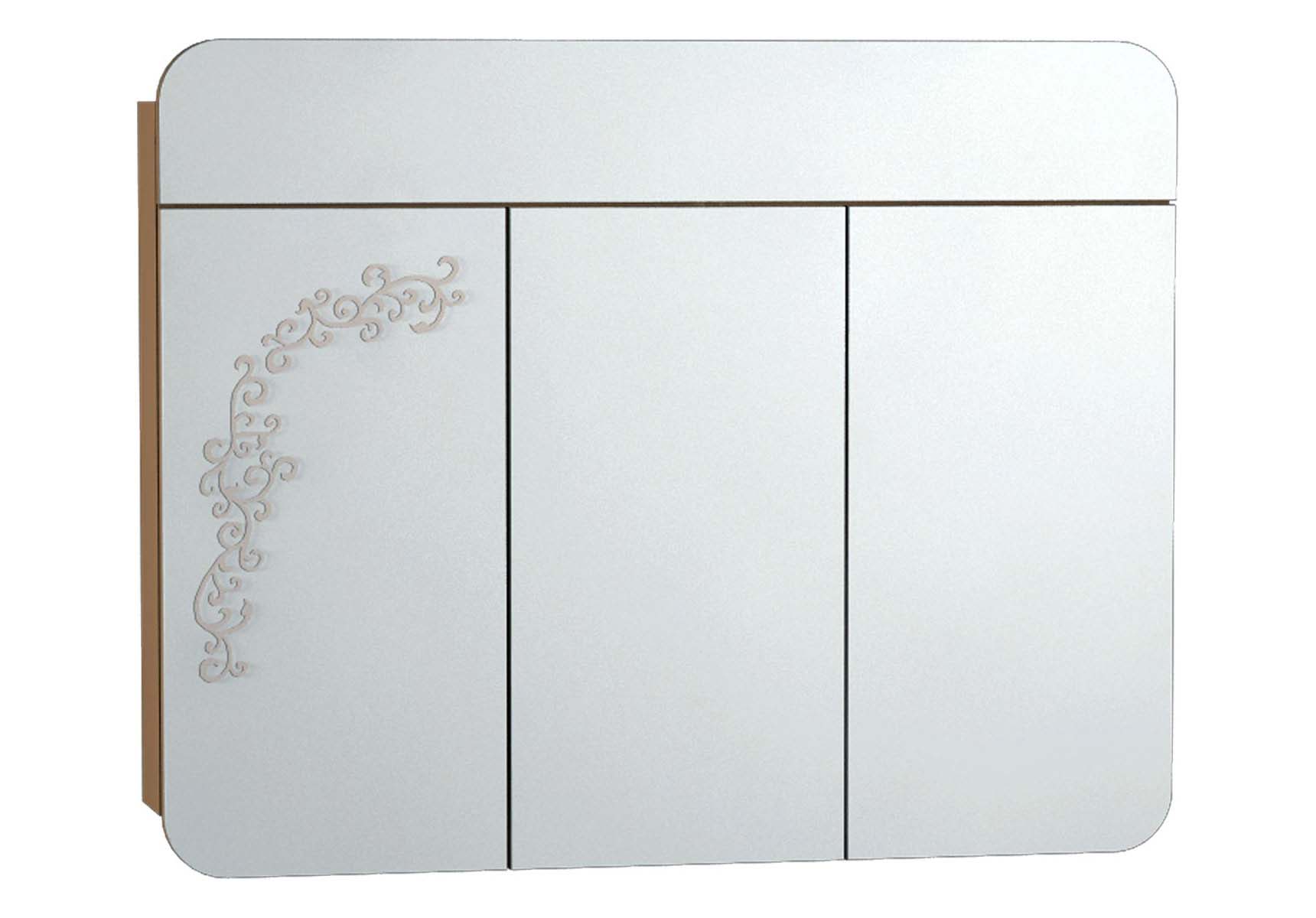 Gala Classic Illuminated Mirror with Pattern Cabinet 100 cm Beige High Gloss
