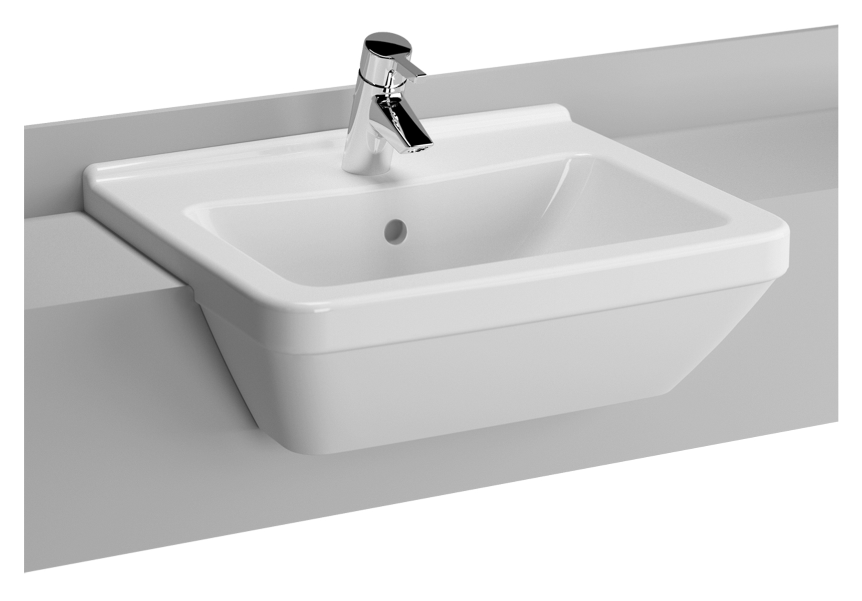 S50 Recessed WashBasin, 55cm with Middle Tap Hole, with Side Holes