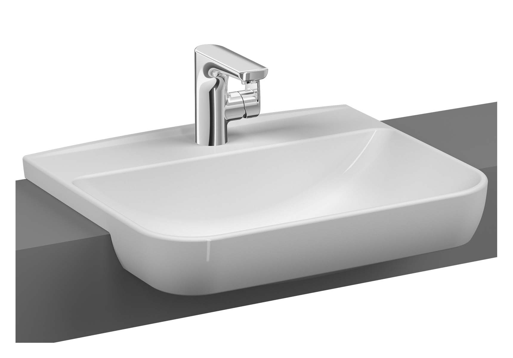 Sento Semi-recessed basin, 55 cm, with one tap hole, with overflow hole, white