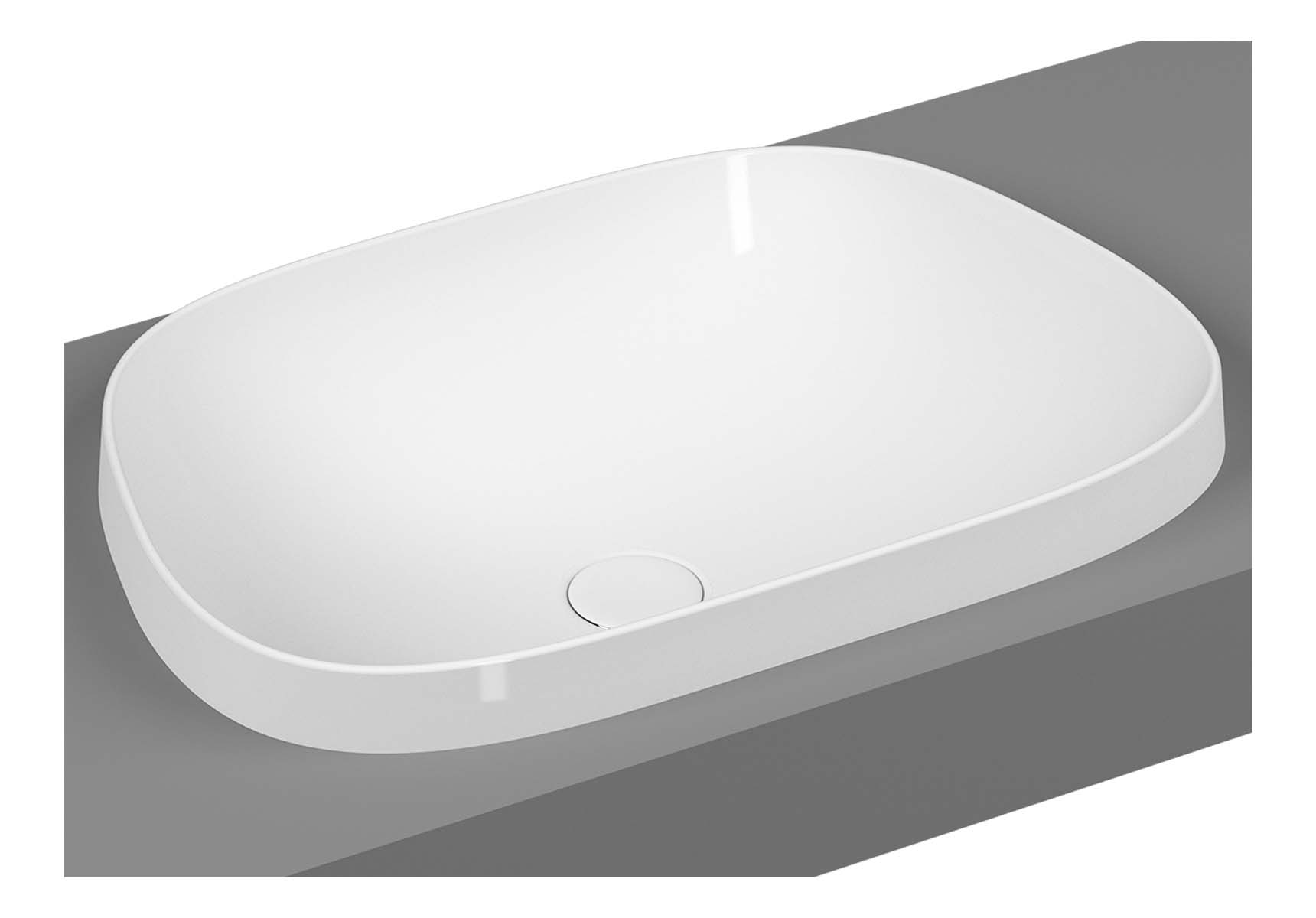 Frame TV shaped countertop basin, 57 cm, without tap hole, without overflow hole, matte white