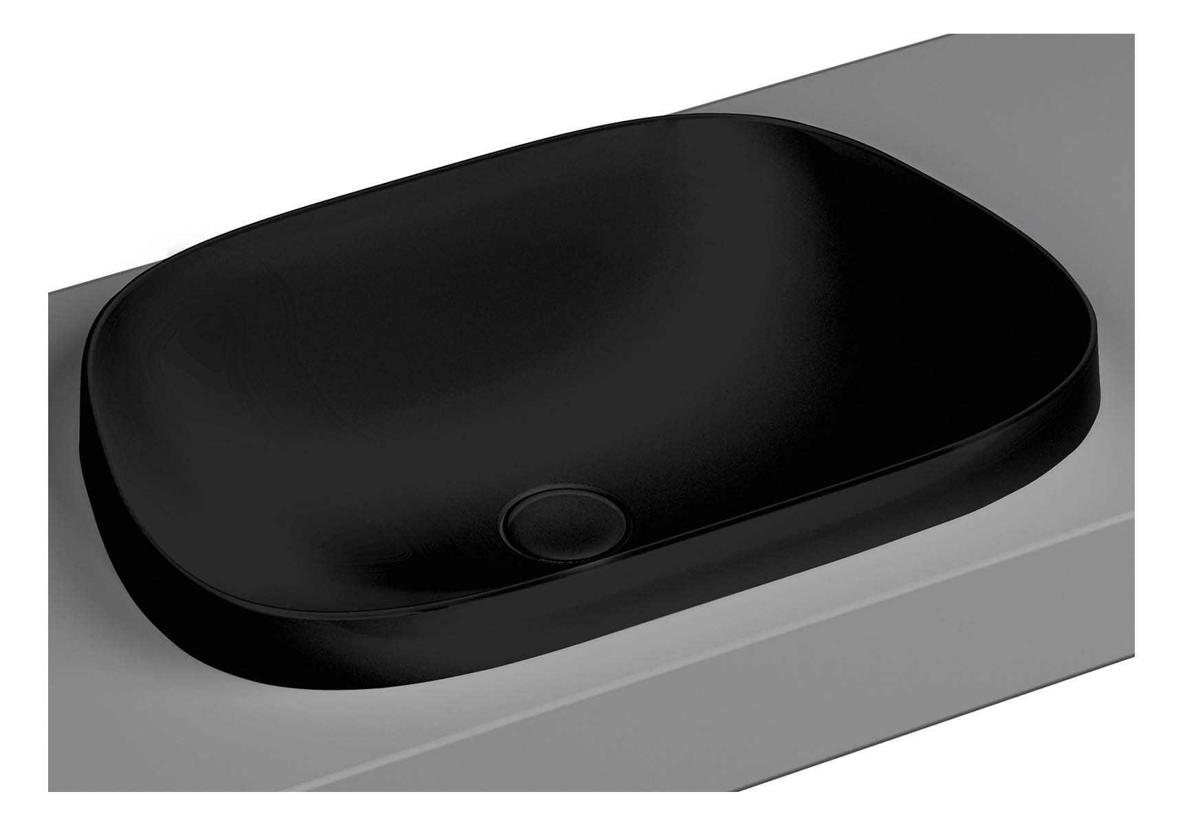 Frame TV shaped countertop basin, 57 cm, without tap hole, without overflow hole, black