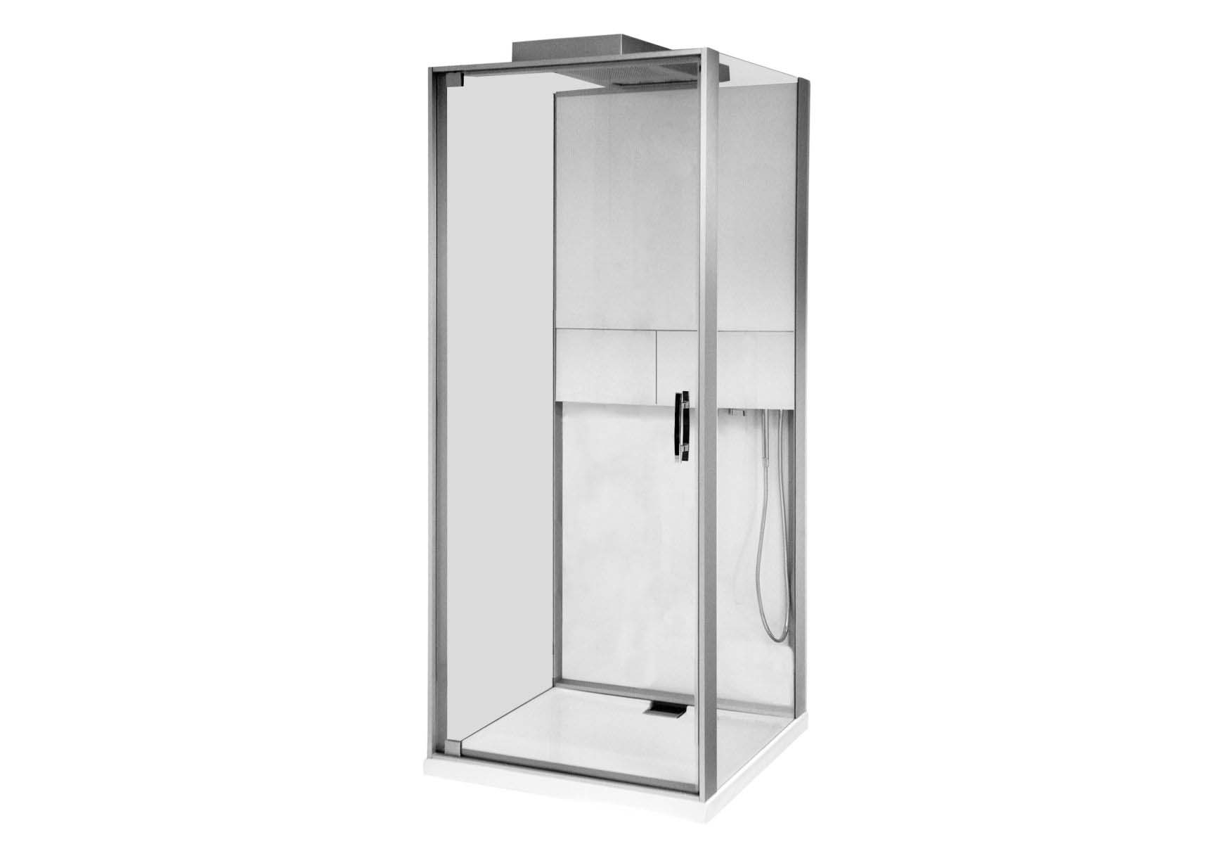 Notte Compact Shower Unit 90x90 cm, Flat Wall, with Door, Matte Grey