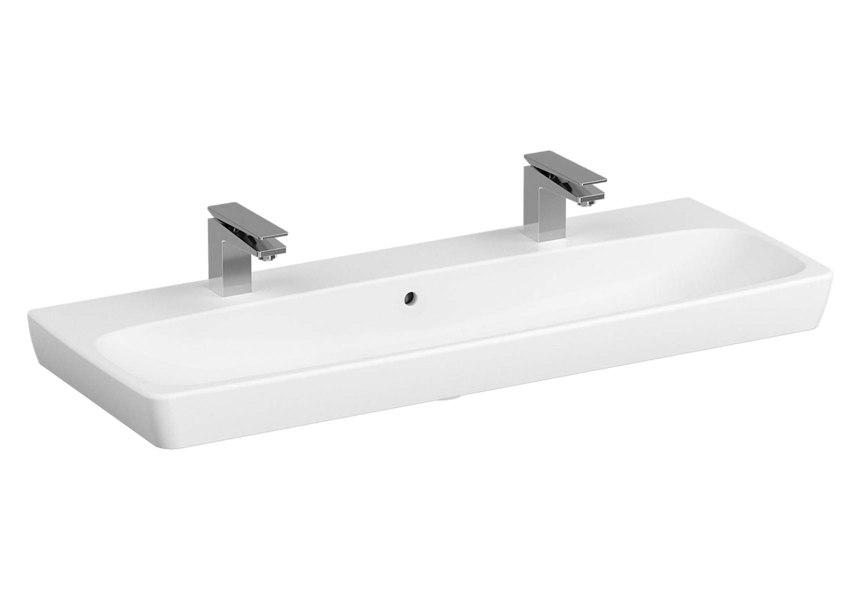 Washbasin, 120 cm, Two Tap Hole, With Overflow Hole