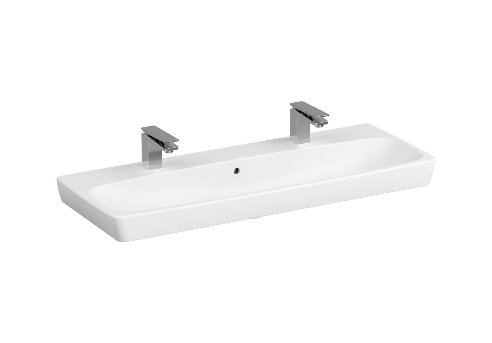 Washbasin, 120 cm, Two Tap Hole, With Overflow Hole, For Countertop Use