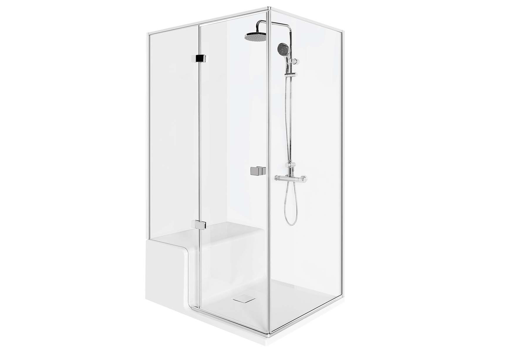 Roomy Compact Shower Unit 120x90 cm Left, Flat, L Wall, Shower Column