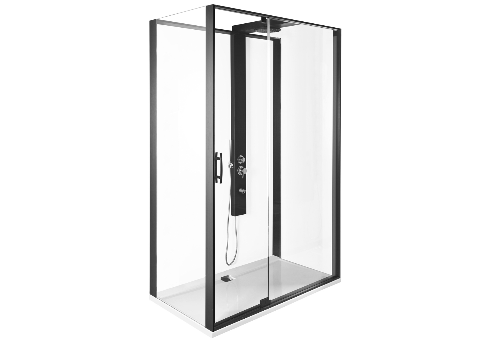 Zest Compact Shower Unit 120x90 cm Left, with Door, L Wall, Matte Black