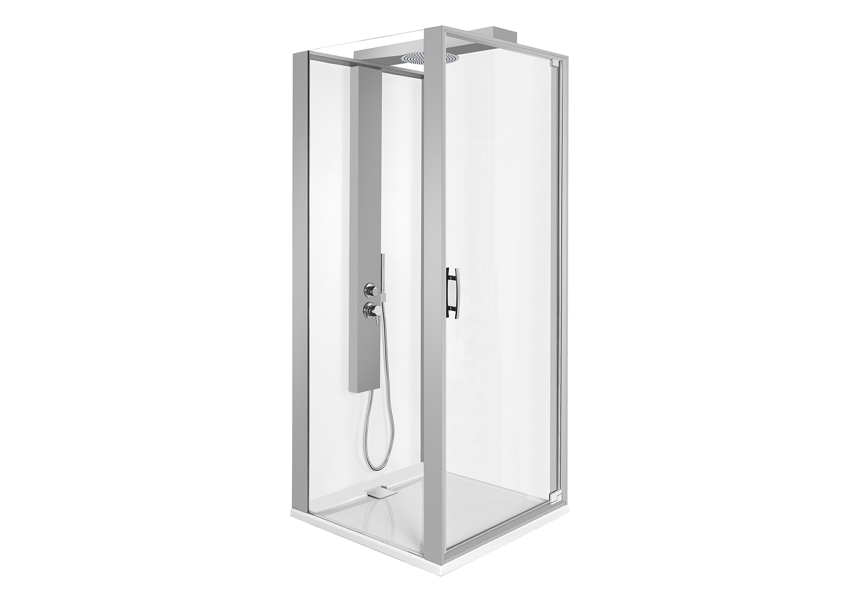 Zest Compact Shower Unit 90x90 cm Left, with Door, Flat Wall, Matte Grey