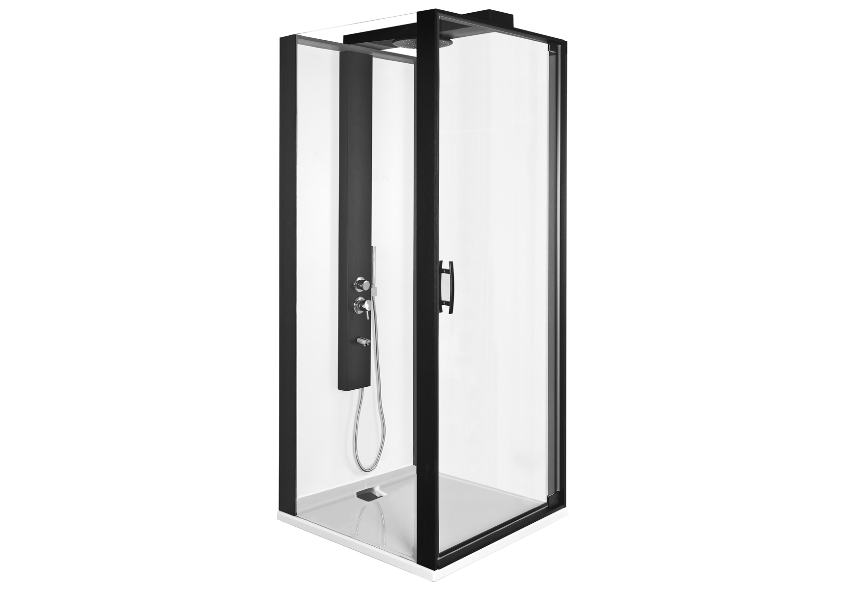 Zest Compact Shower Unit 90x90 cm Left, with Door, Flat Wall, Matte Black