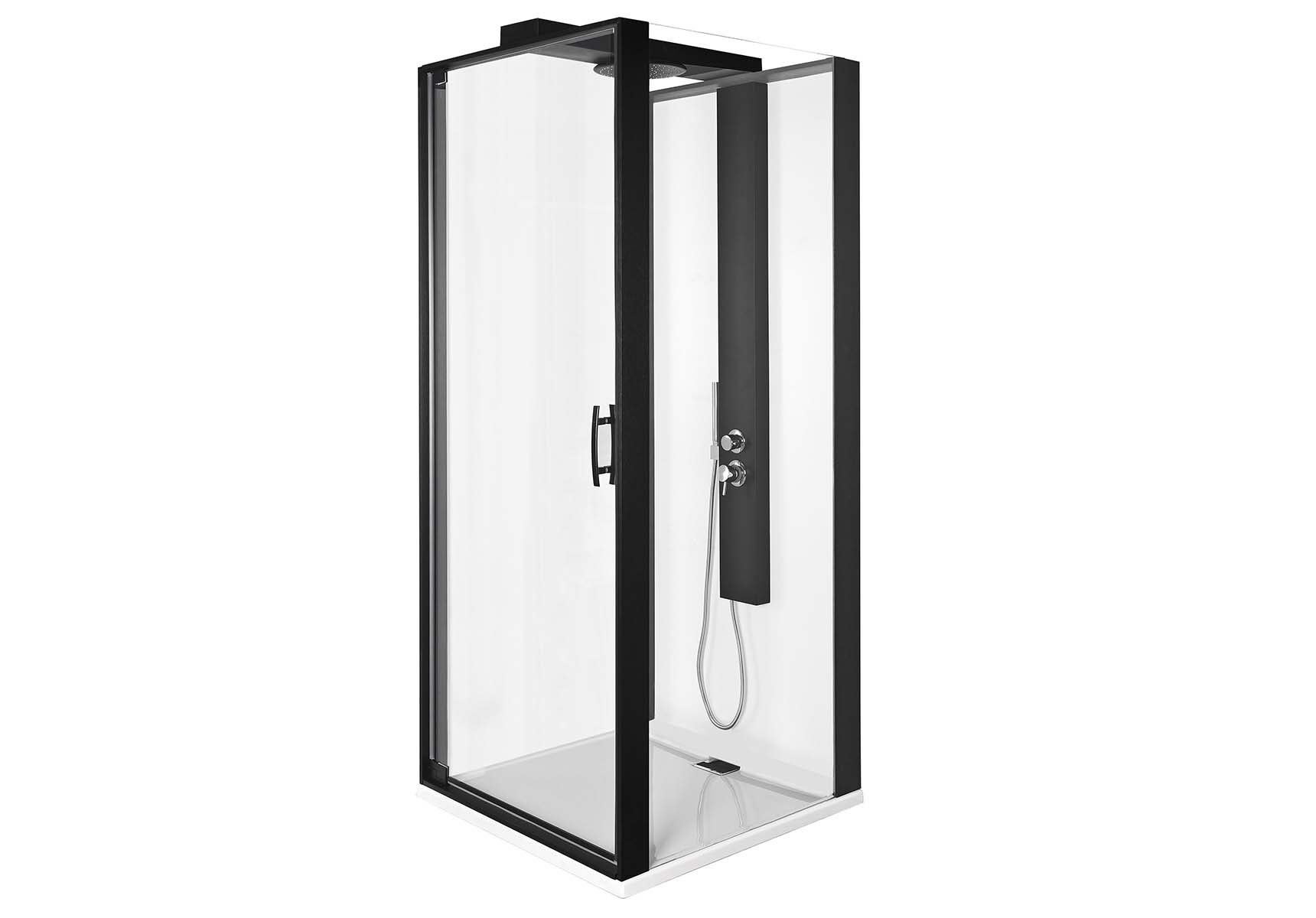 Zest Compact Shower Unit 90x90 cm Right, with Door, L Wall, Matte Black