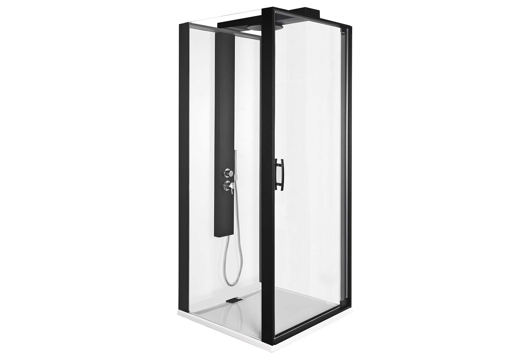 Zest Compact Shower Unit 90x90 cm Left, with Door, L Wall, Matte Black