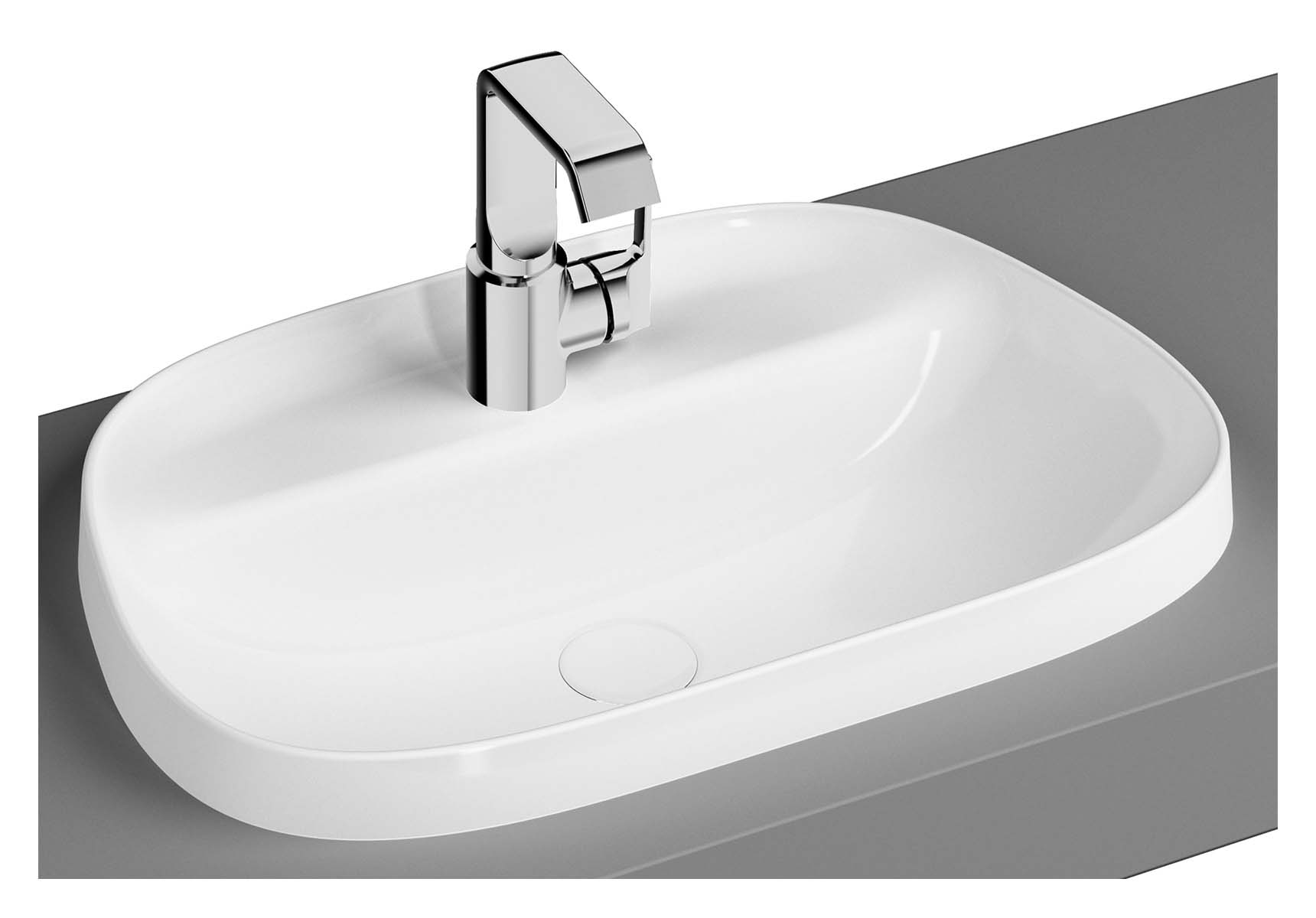 Tv Shaped Countertop Basin, 57 cm, One Tap Hole, Without Overflow Hole, White