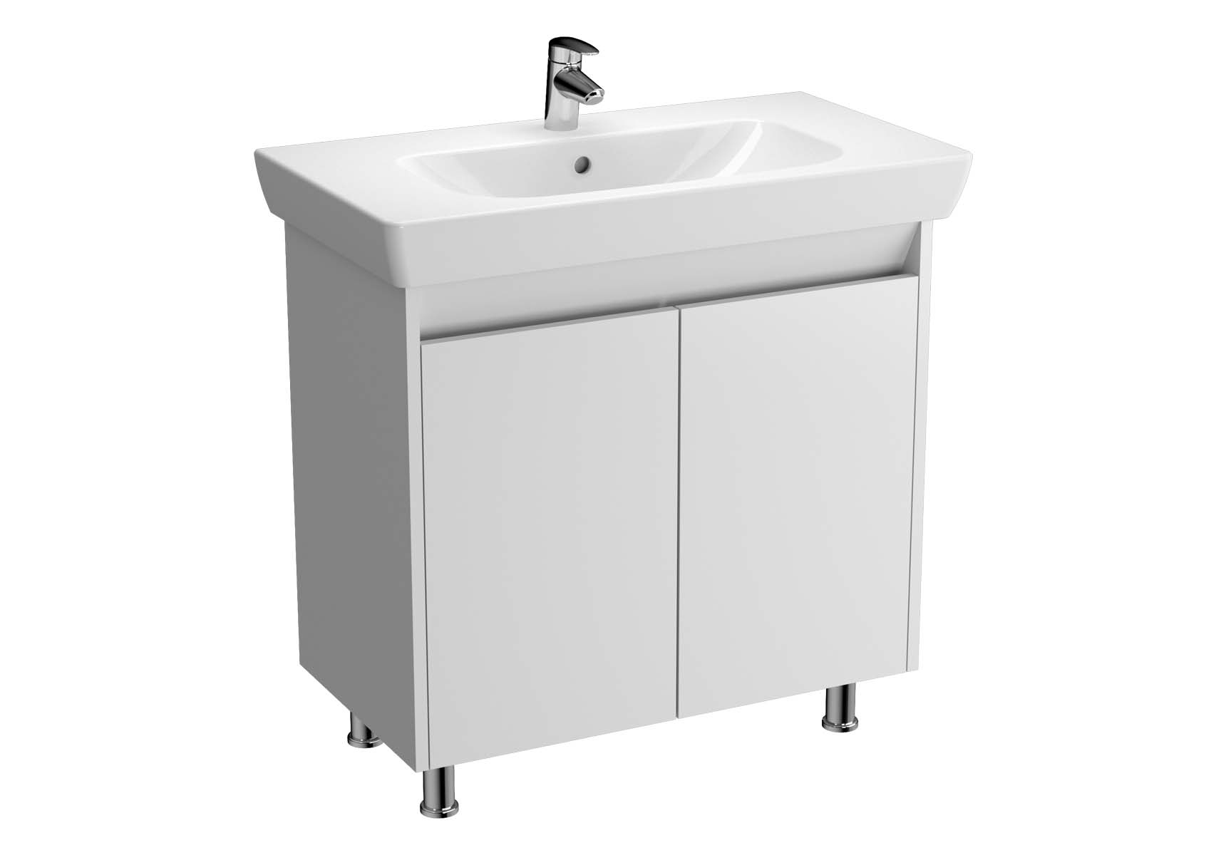 Vision Washbasin Unit, 85 cm, with doors, White High Gloss