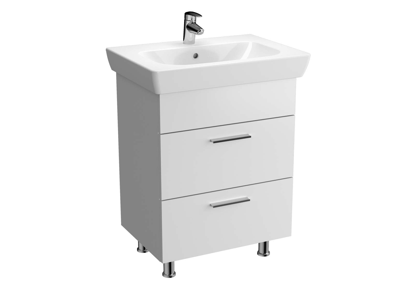 Vision Washbasin Unit, 65 cm, with 2 drawers, White High Gloss