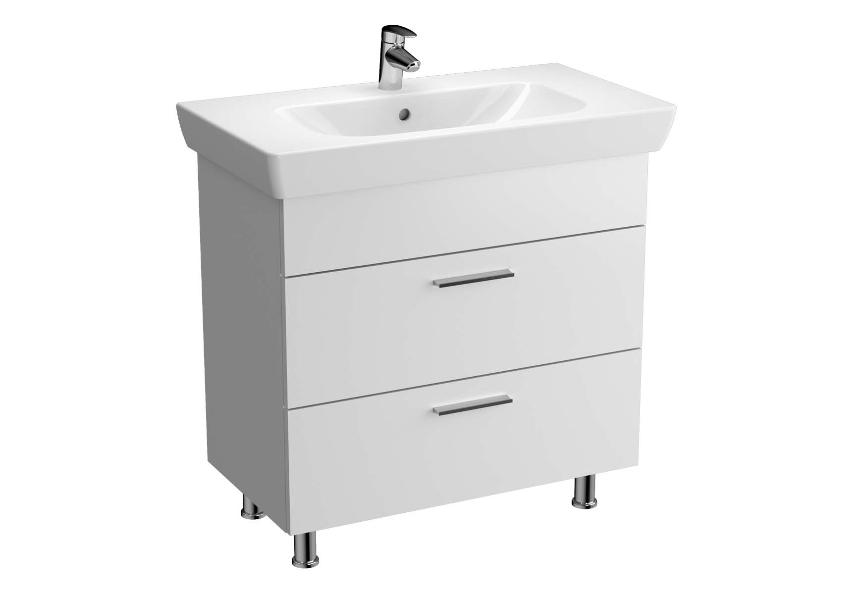 Vision Washbasin Unit, 85 cm, with 2 drawers, White High Gloss
