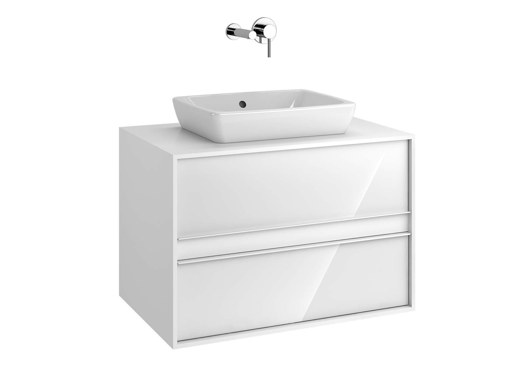 Metropole 80 cm Washbasin Unit, 2 Drawer, White High Gloss