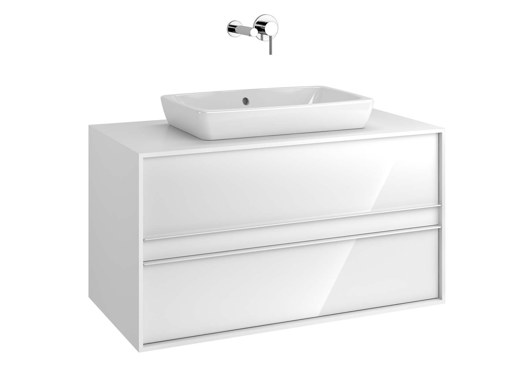 Metropole 100 cm Washbasin Unit, 2 Drawer, White High Gloss