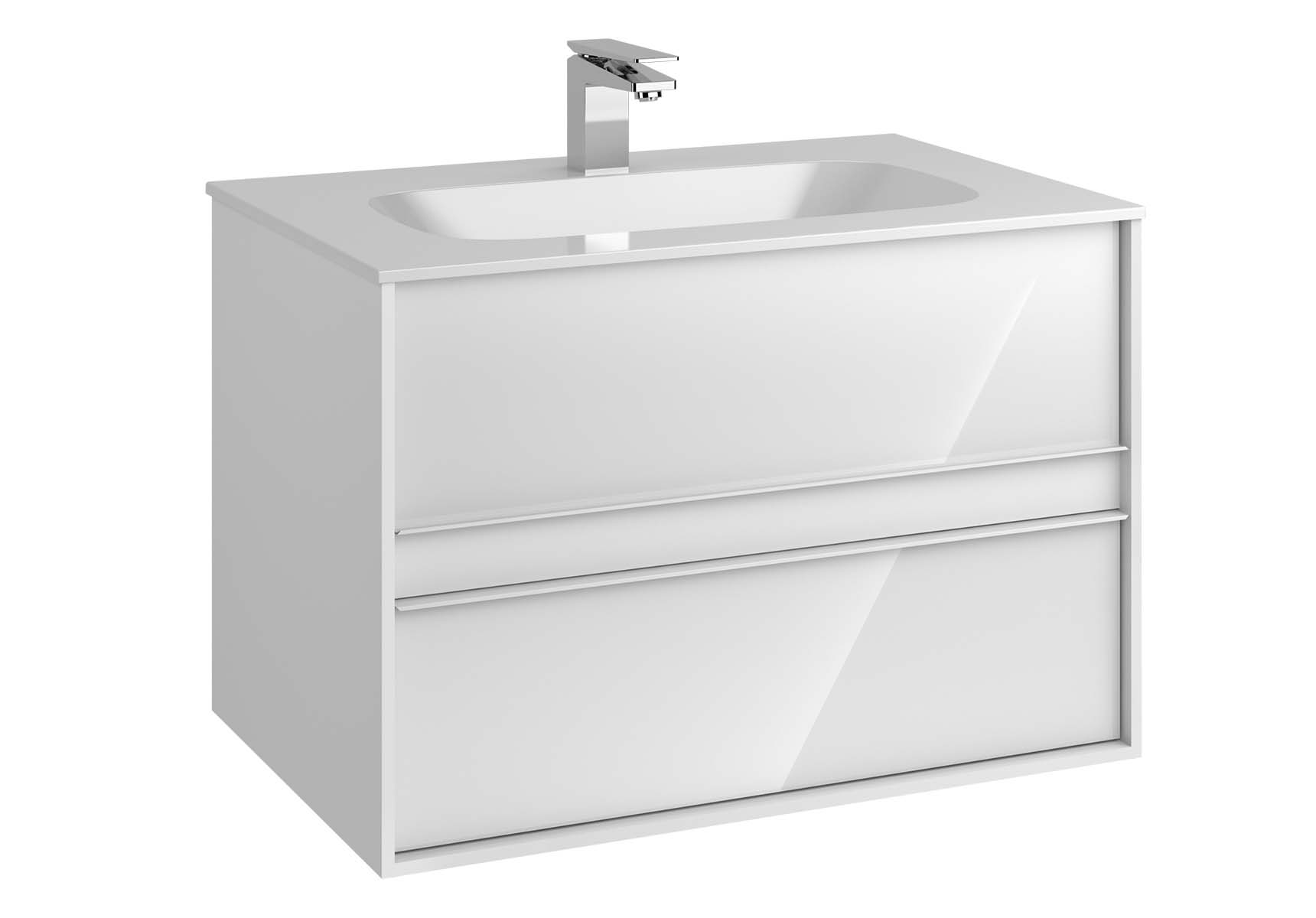 Metropole 80 cm Washbasin Unit, 2 Drawer, Infinit Washbasin, White High Gloss