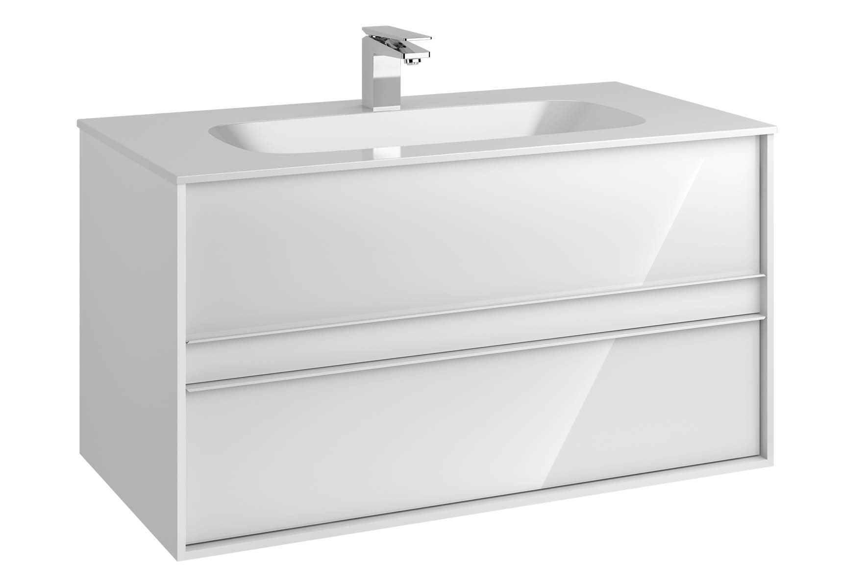 Metropole 100 cm Washbasin Unit, 2 Drawer, Infinit Washbasin, White High Gloss