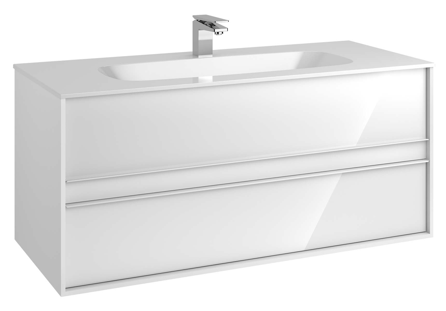 Metropole 120 cm Washbasin Unit, 2 Drawer, Infinit Washbasin, White High Gloss