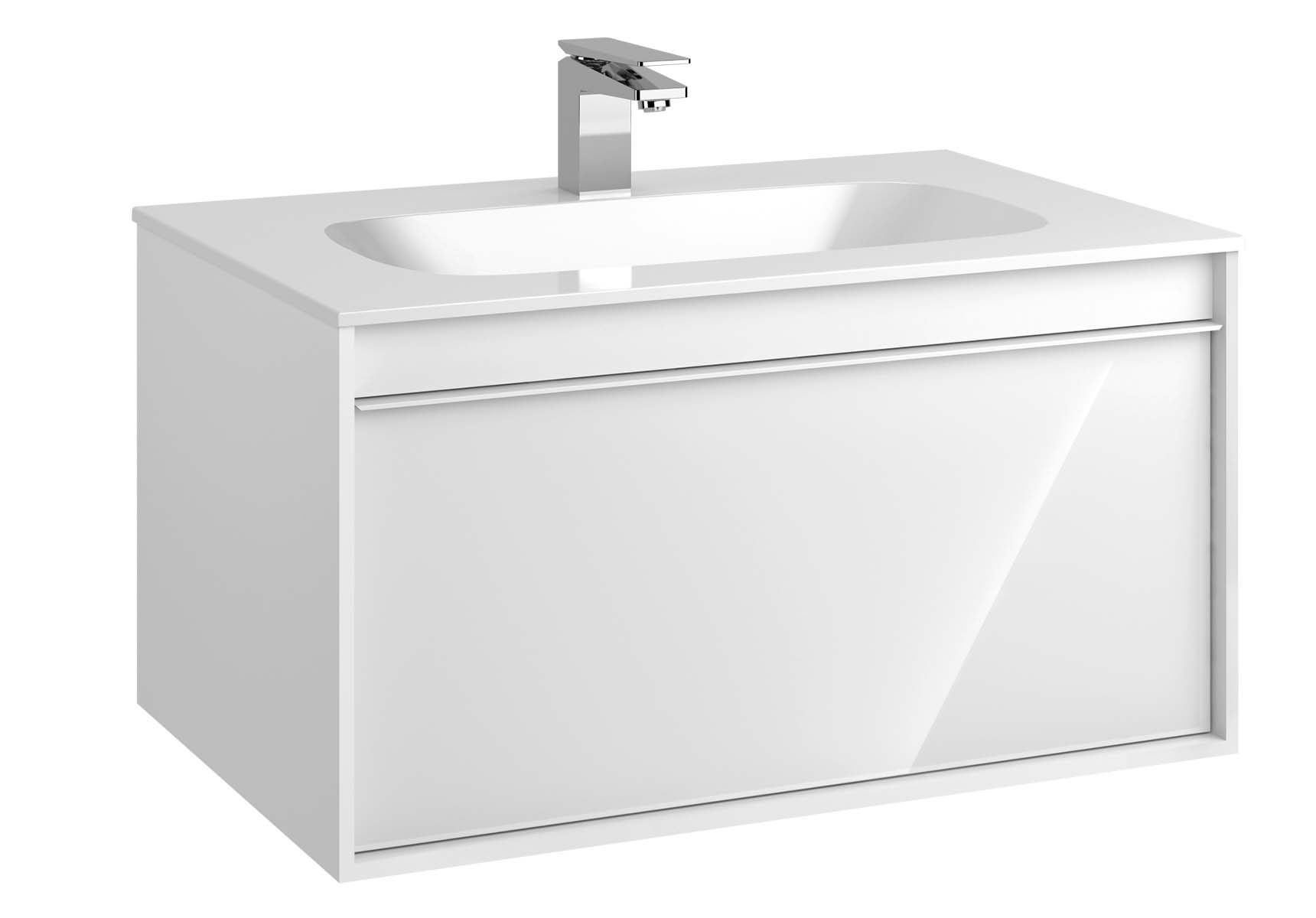 Metropole 80 cm Washbasin Unit, 1 Drawer, Infinit Washbasin, White High Gloss