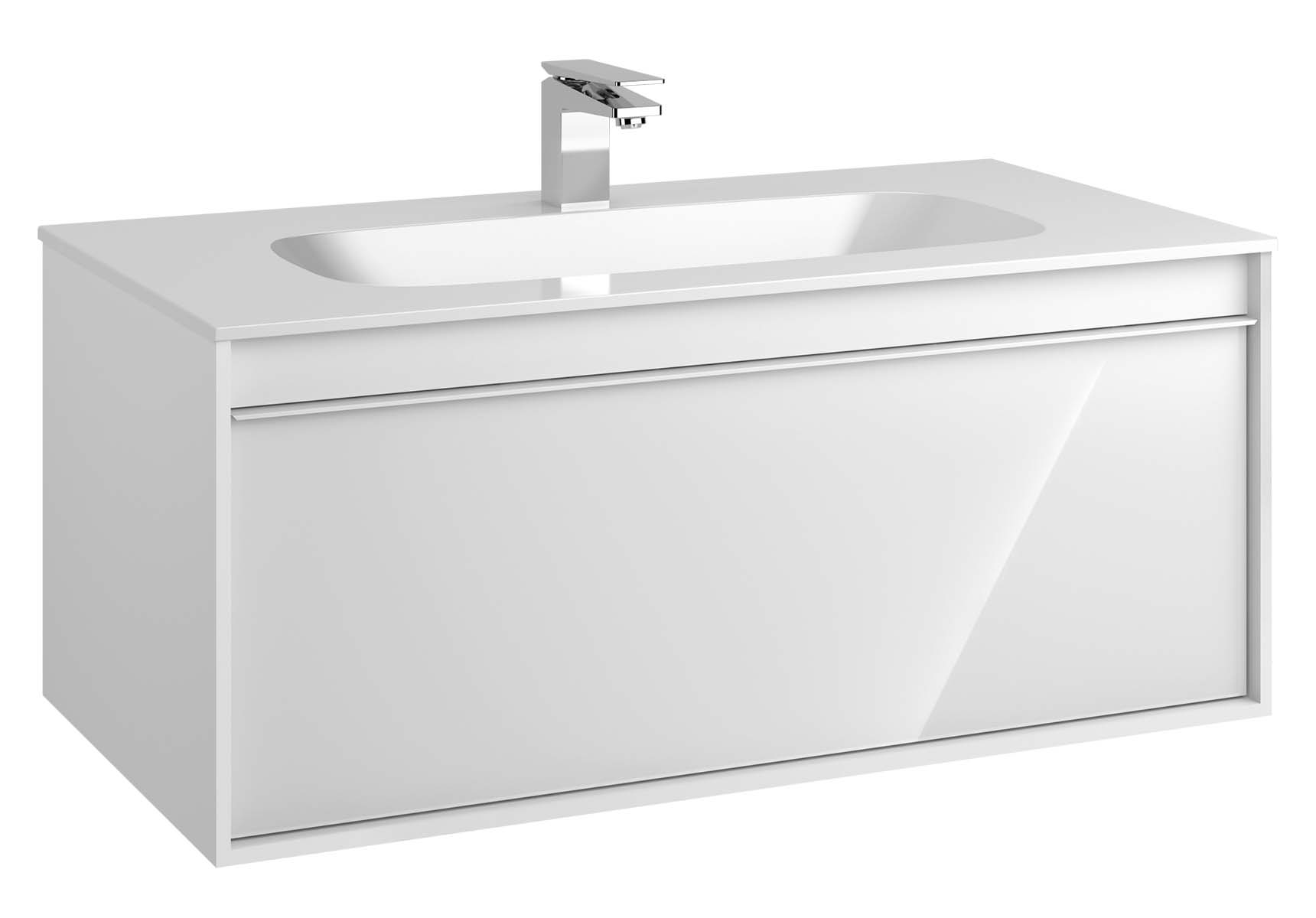 Metropole 100 cm Washbasin Unit, 1 Drawer, Infinit Washbasin, White High Gloss