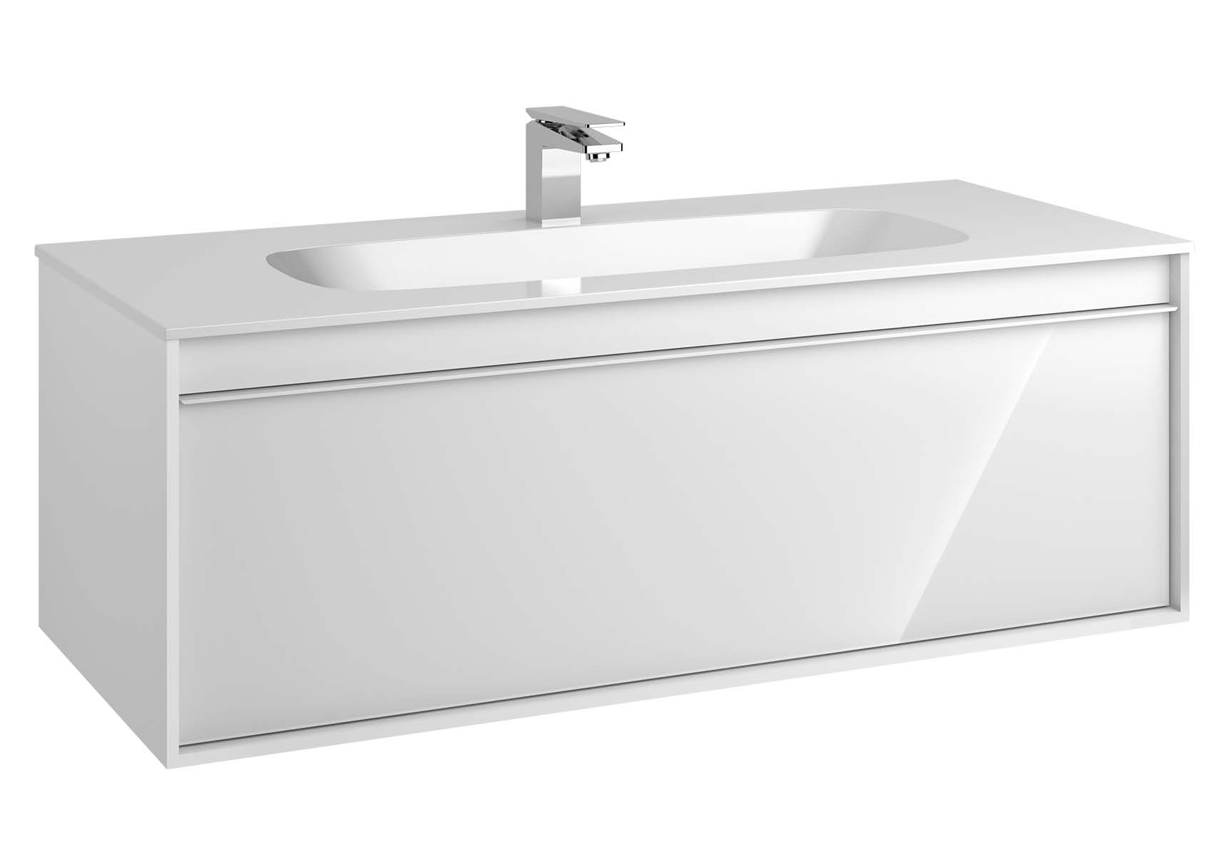 Metropole 120 cm Washbasin Unit, 1 Drawer, Infinit Washbasin, White High Gloss