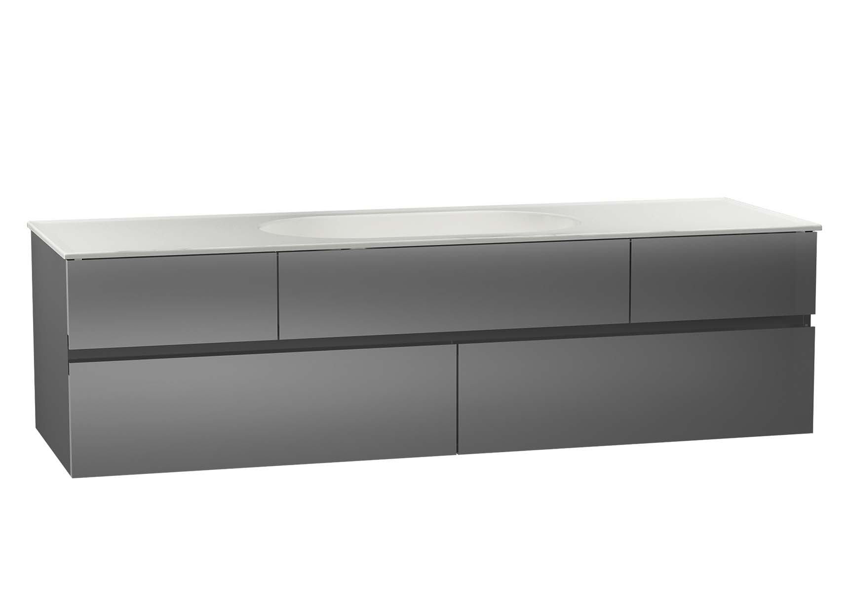 Memoria Washbasin Unit, 150 cm (Ceramic Washbasin), Grey High Gloss