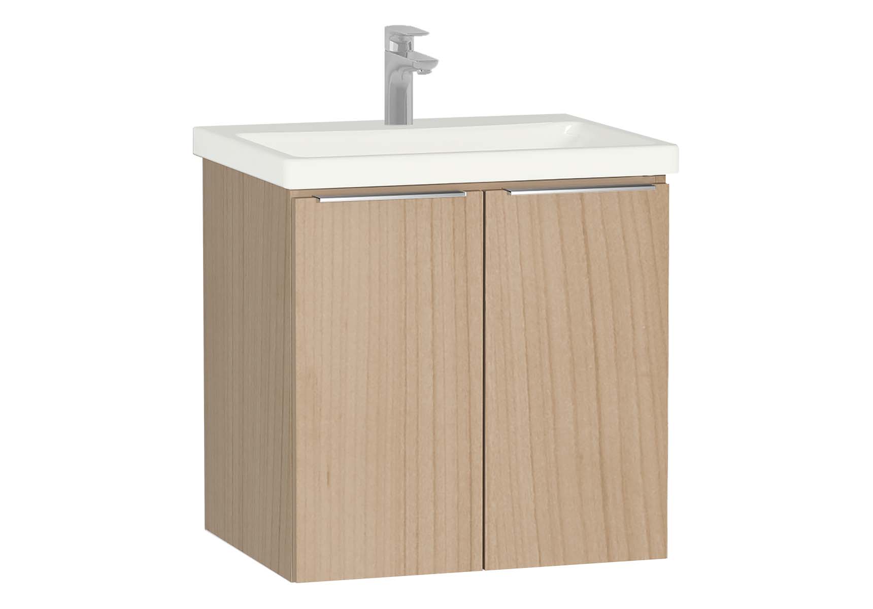 Central Washbasin Unit with doors, 60 cm, Golden Cherry, Ceramic Washbasin