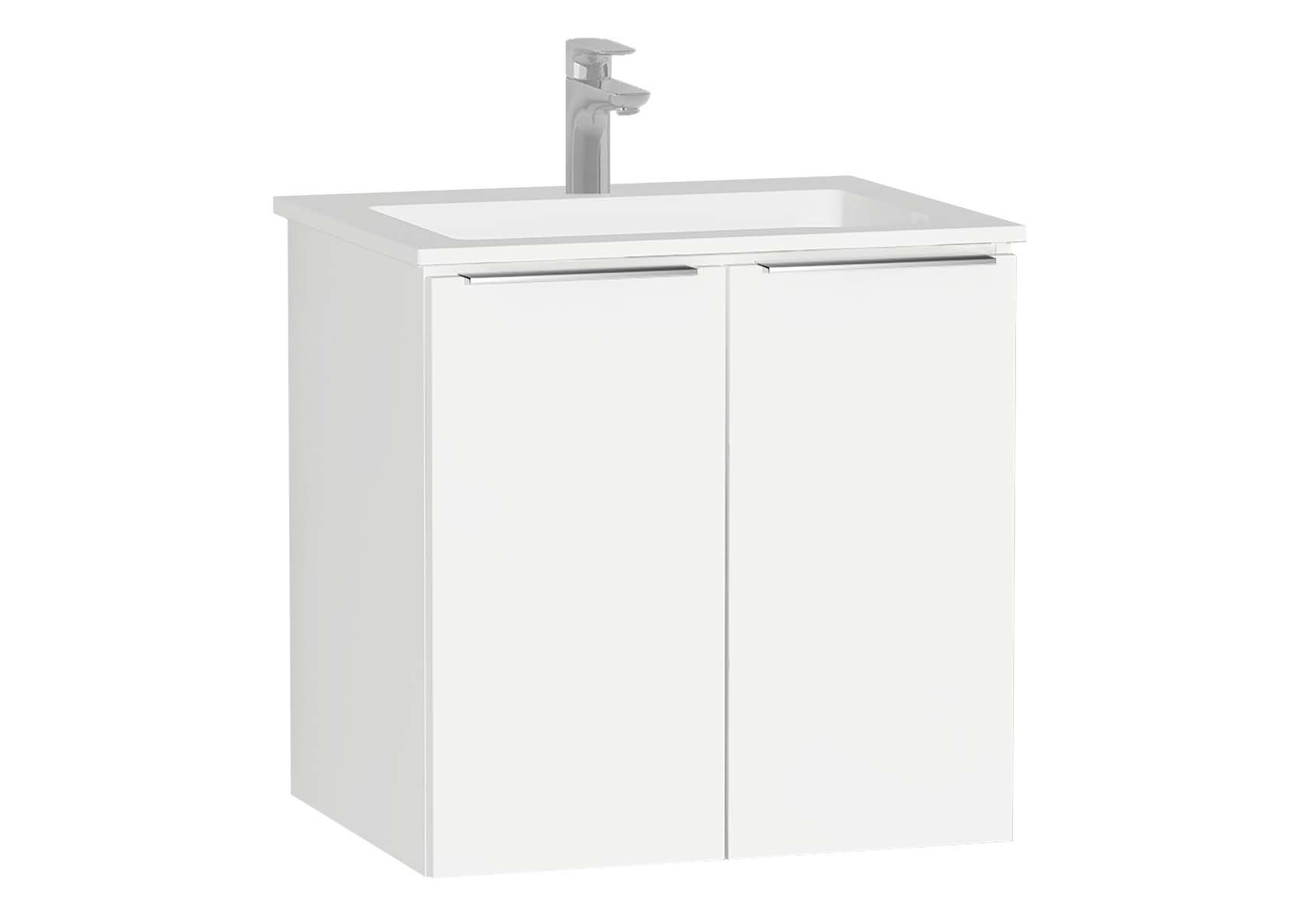 Central Washbasin Unit with doors, 60 cm, White High Gloss, Infinit Washbasin