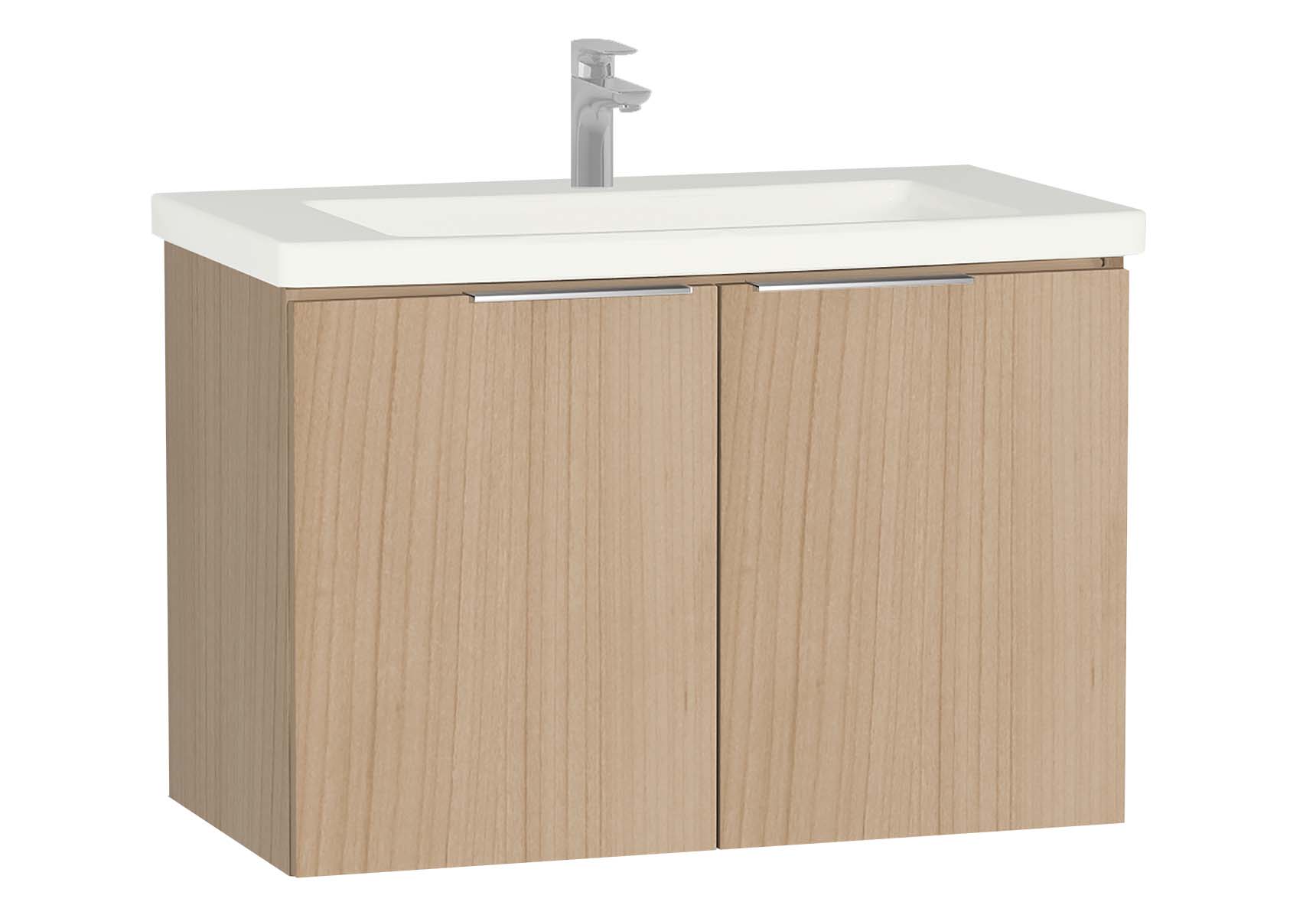 Central Washbasin Unit with doors, 90 cm, Golden Cherry, Ceramic Washbasin