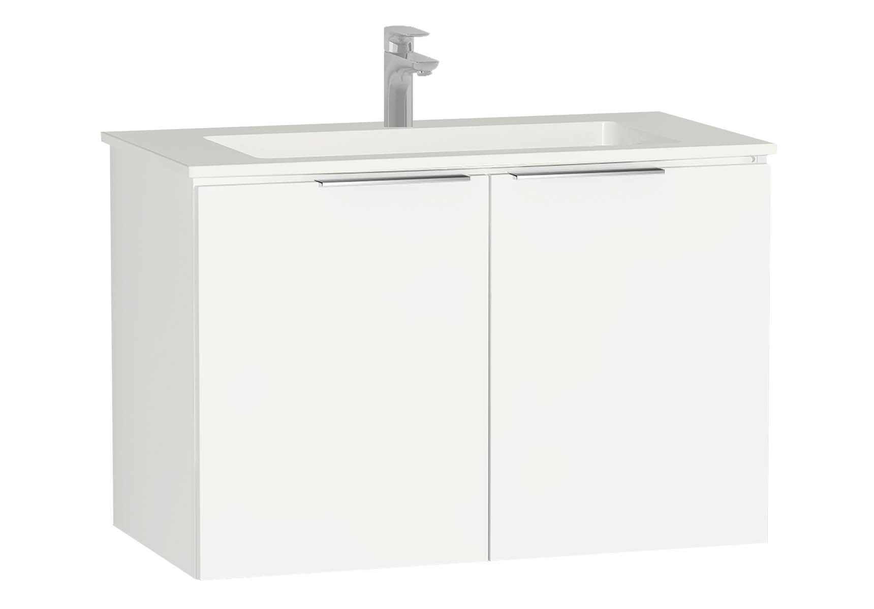 Central Washbasin Unit with doors, 90 cm, White High Gloss, Infinit Washbasin