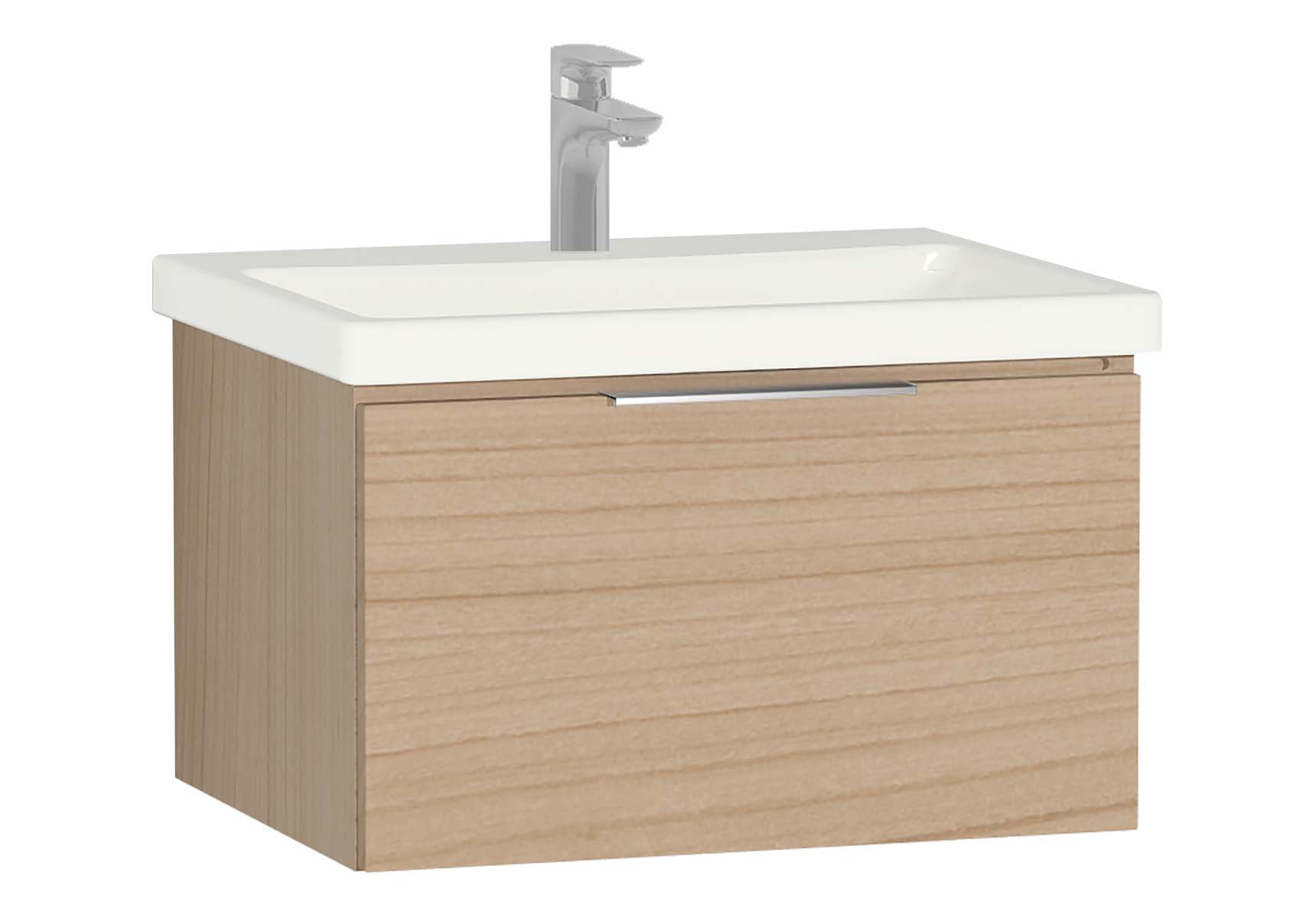 Central Washbasin Unit with 1 drawer, 60 cm, Golden Cherry, Ceramic Washbasin