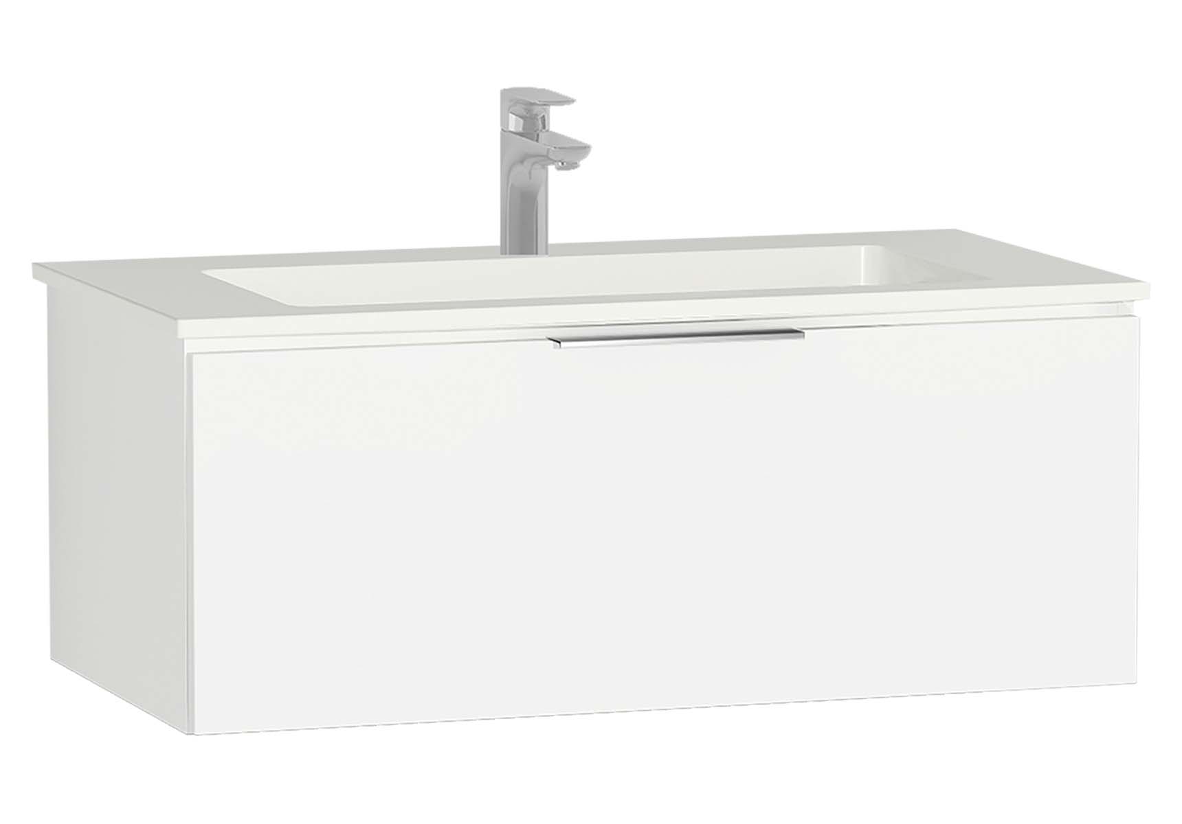 Central Washbasin Unit with 1 drawer, 90 cm, White High Gloss, Infinit Washbasin