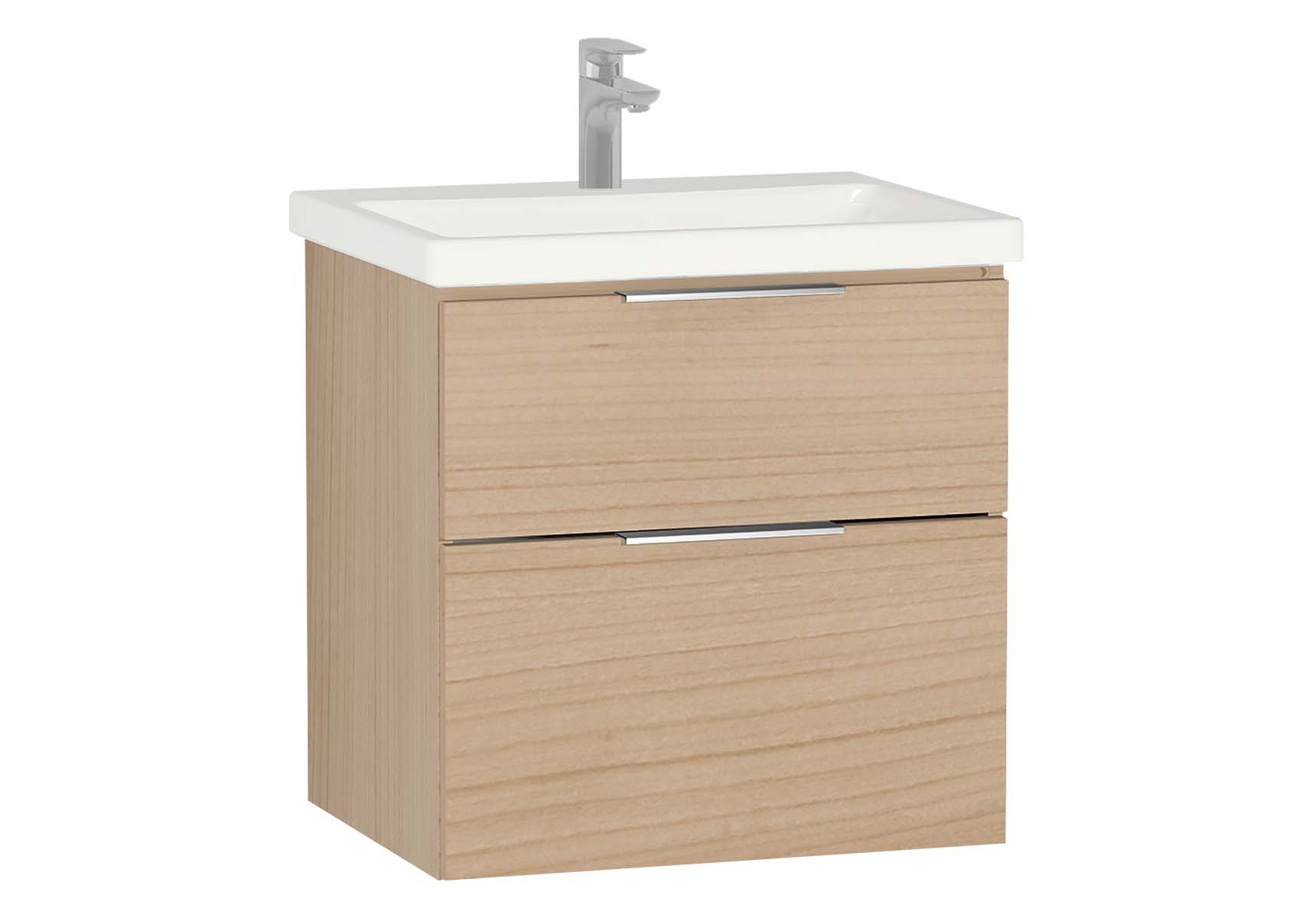 Central Washbasin Unit with 2 drawers, 60 cm, Golden Cherry, Ceramic Washbasin