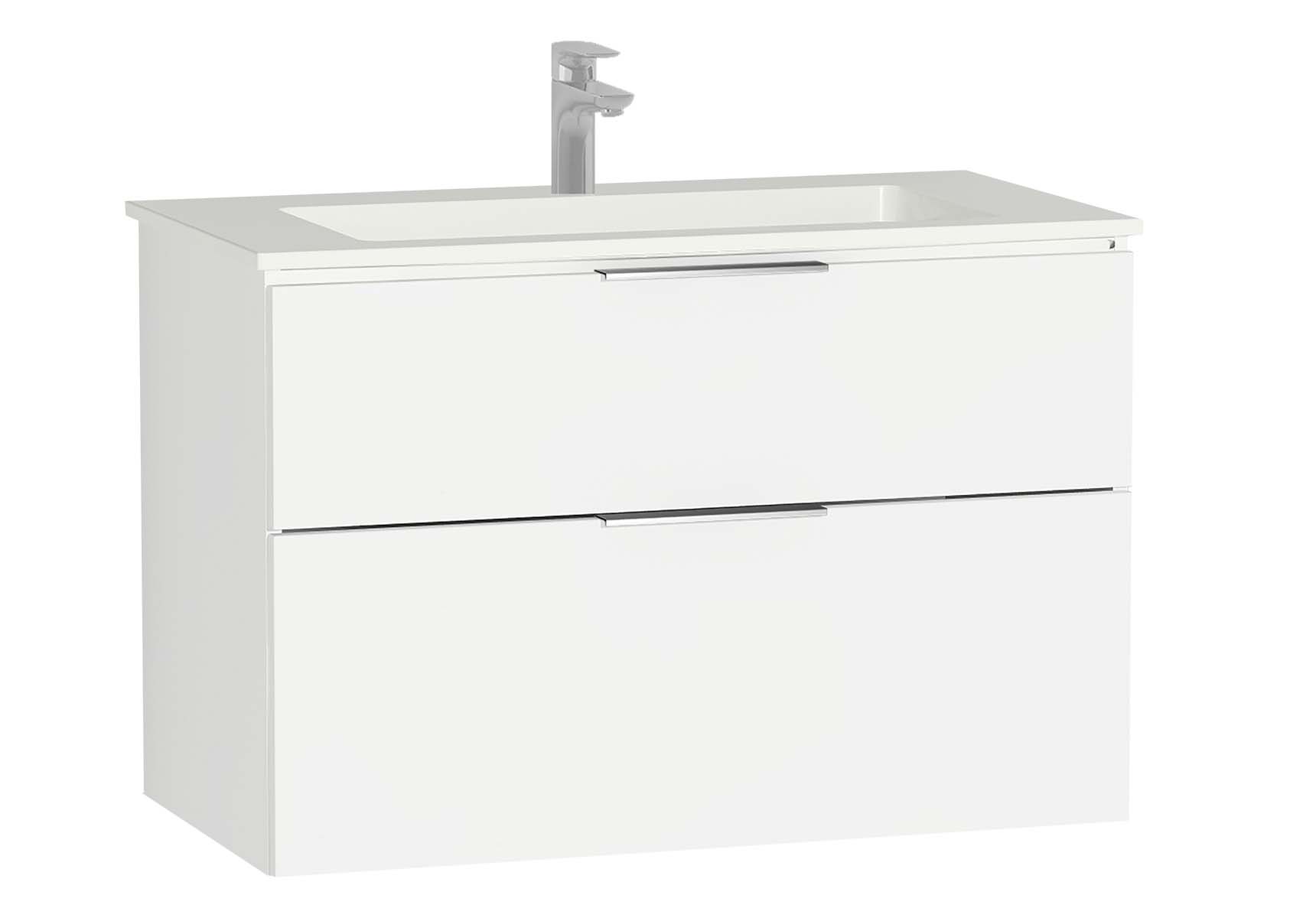 Central Washbasin Unit with 2 drawers, 90 cm, White High Gloss, Infinit Washbasin