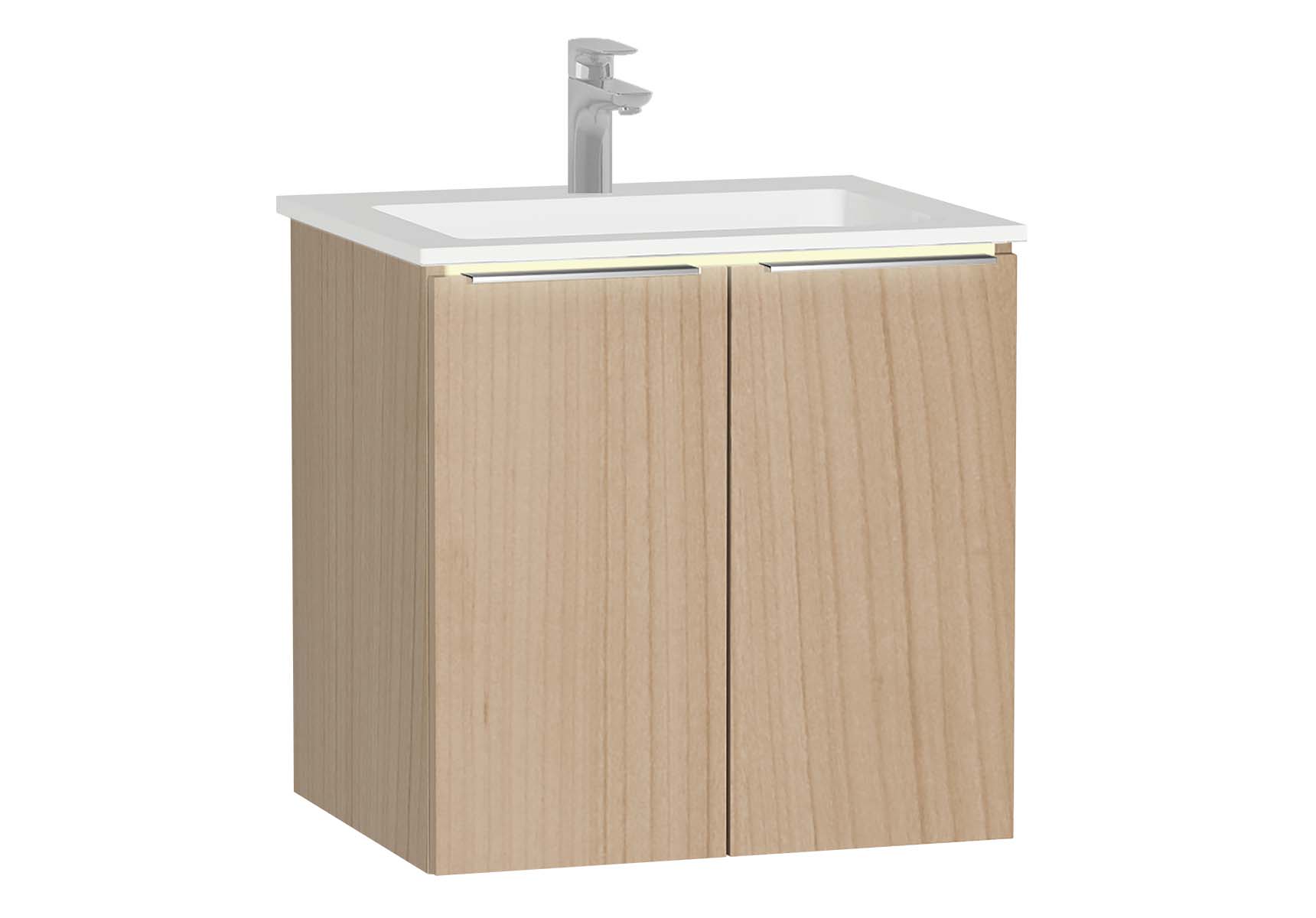 Central Washbasin Unit with doors, 60 cm, Golden Cherry, Infinit Washbasin, Led