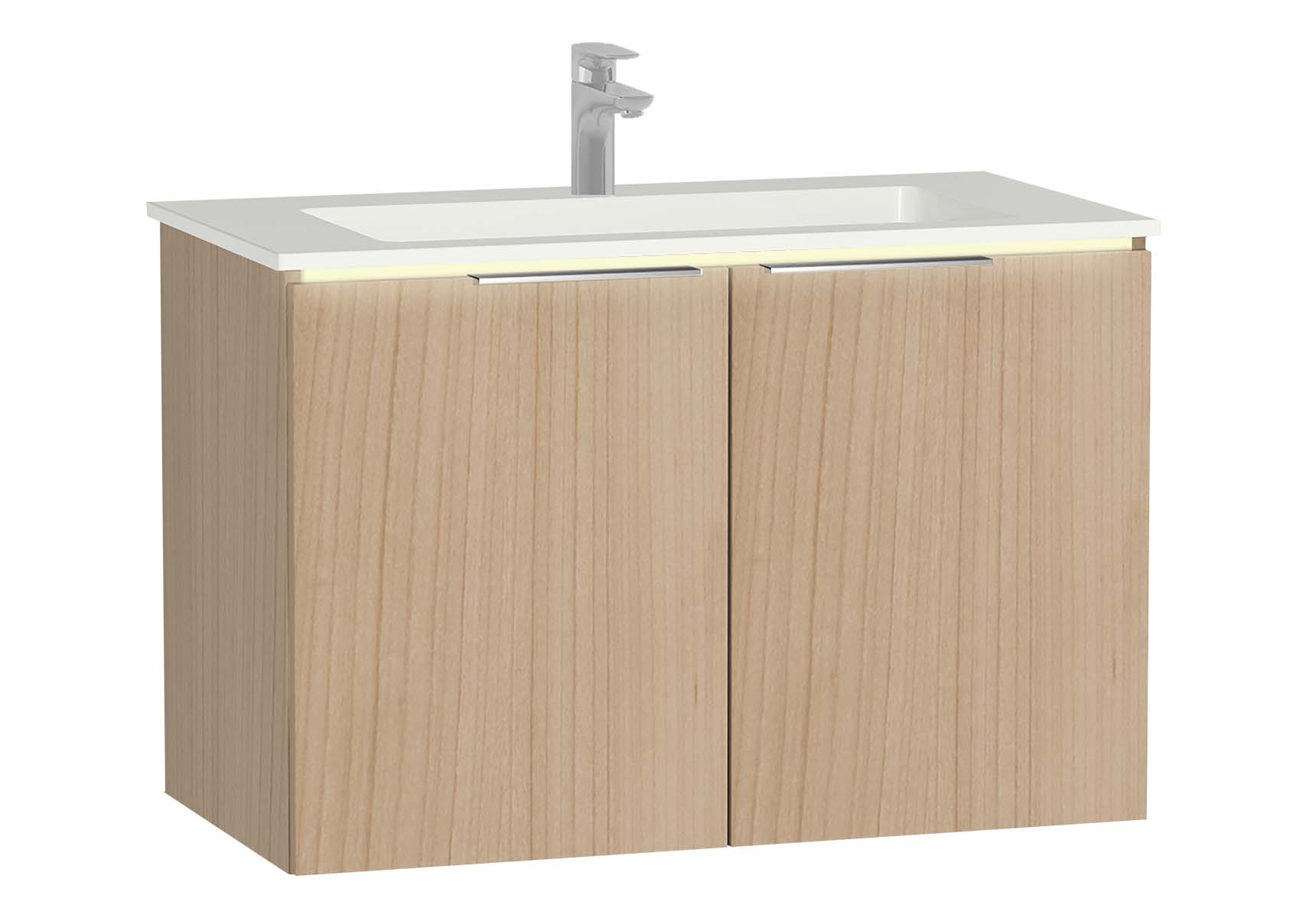 Central Washbasin Unit with doors, 90 cm, Golden Cherry, Infinit Washbasin, Led