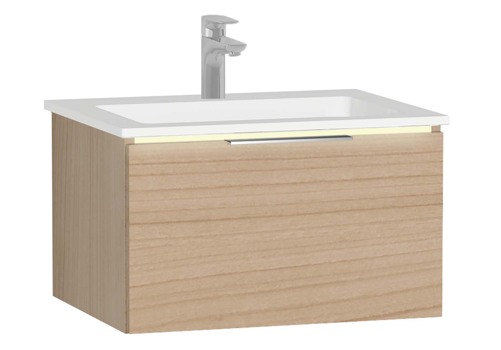 Central Washbasin Unit with 1 drawer, 60 cm, Golden Cherry, Infinit Washbasin, Led