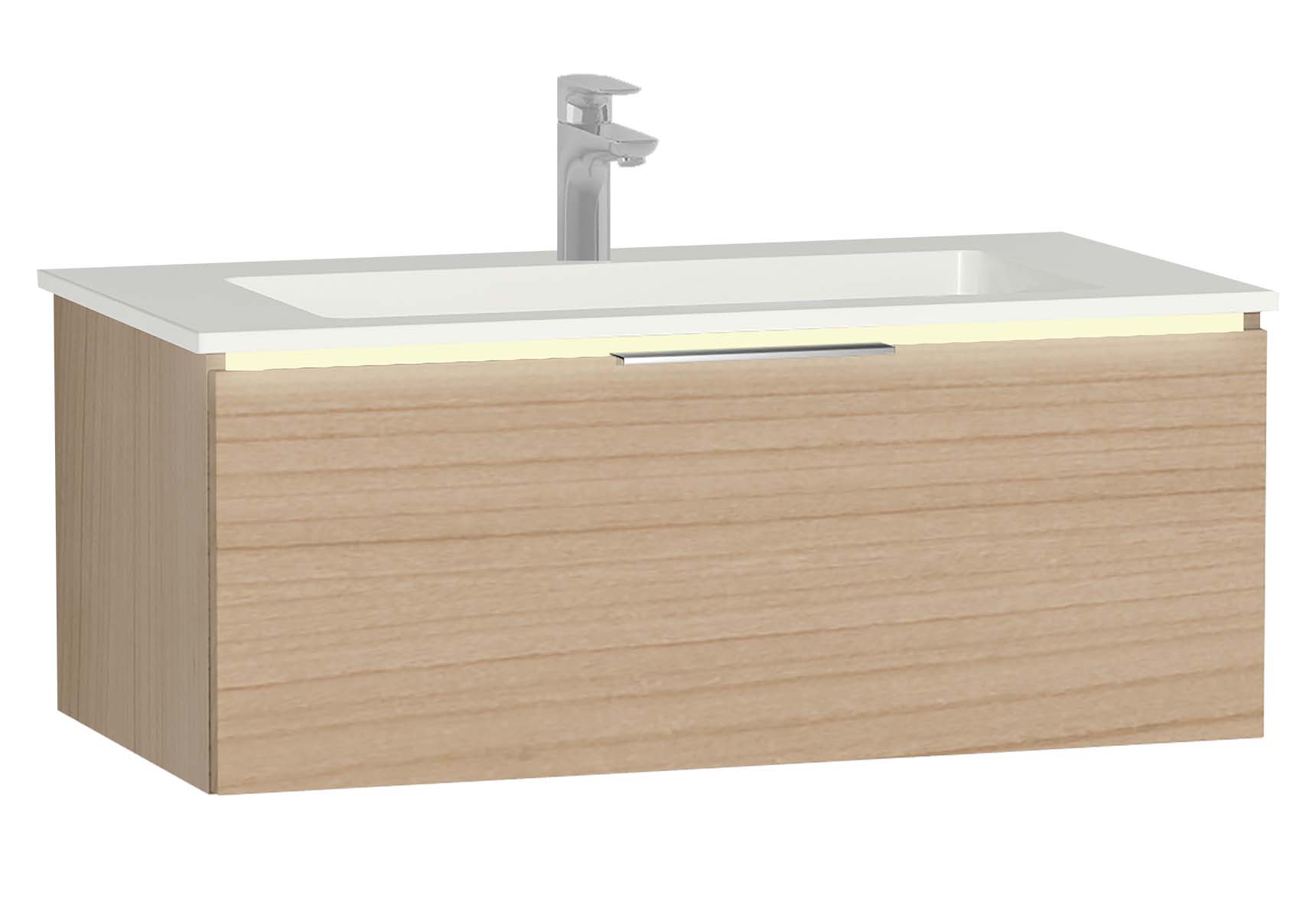 Central Washbasin Unit with 1 drawer, 90 cm, Golden Cherry, Infinit Washbasin, Led