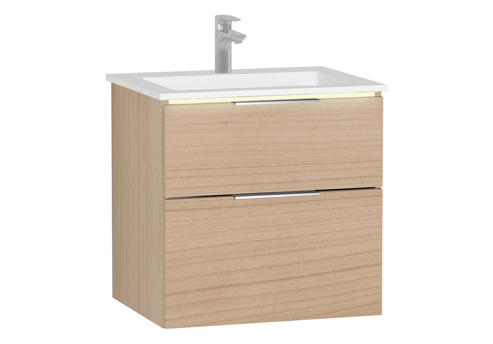 Central Washbasin Unit with 2 drawers, 60 cm, White High Gloss, Infinit Washbasin, Led