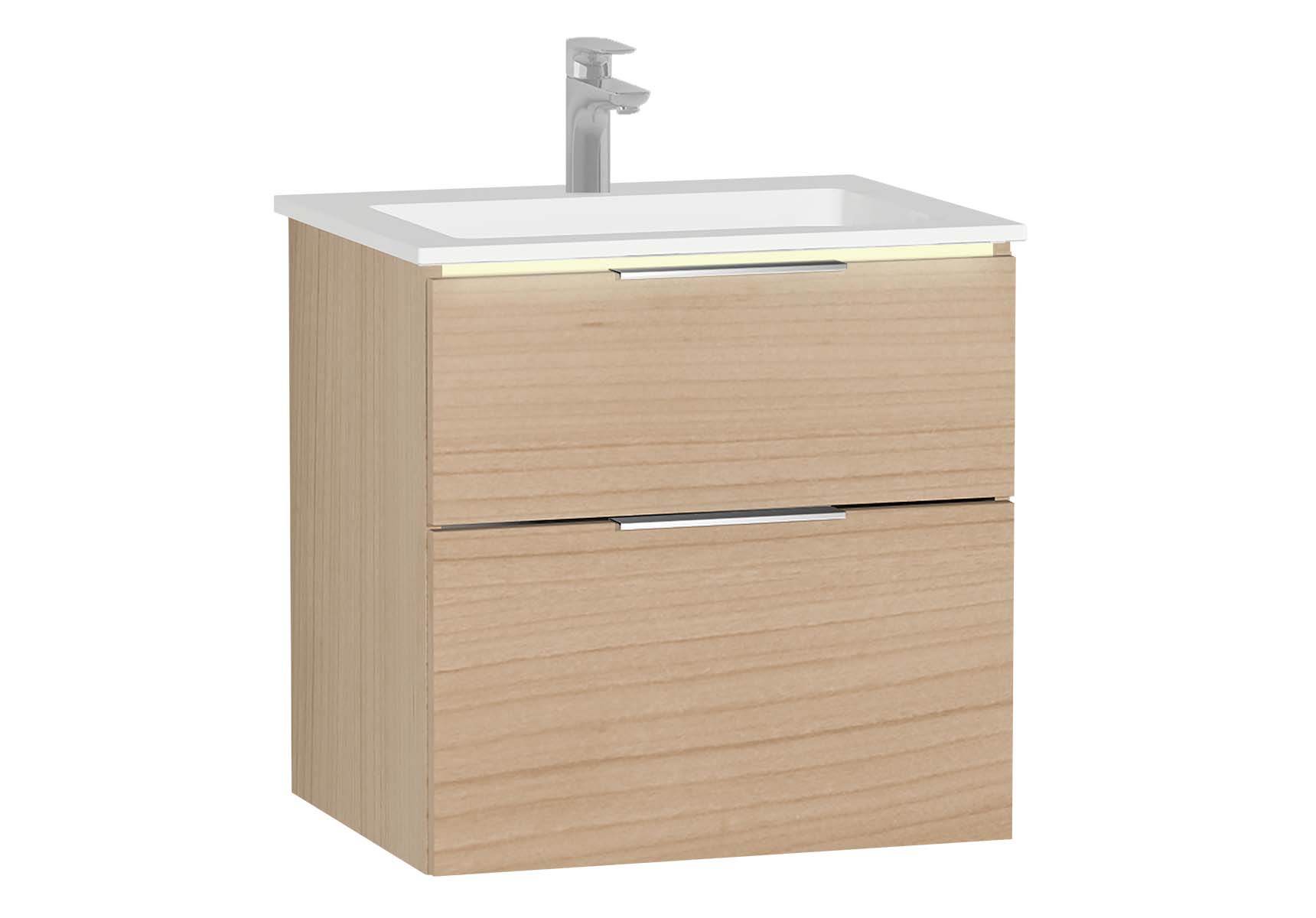 Central Washbasin Unit with 2 drawers, 60 cm, Golden Cherry, Infinit Washbasin, Led