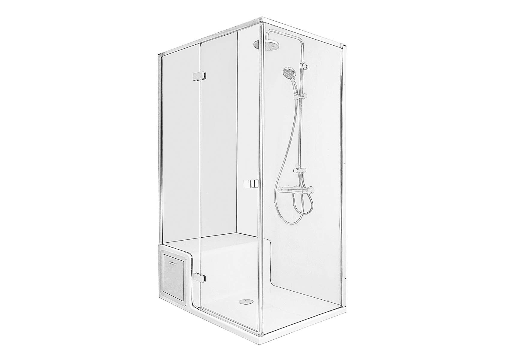 Roomy Shower Unit 120X080 Left, Drawer, with Legs and Panels