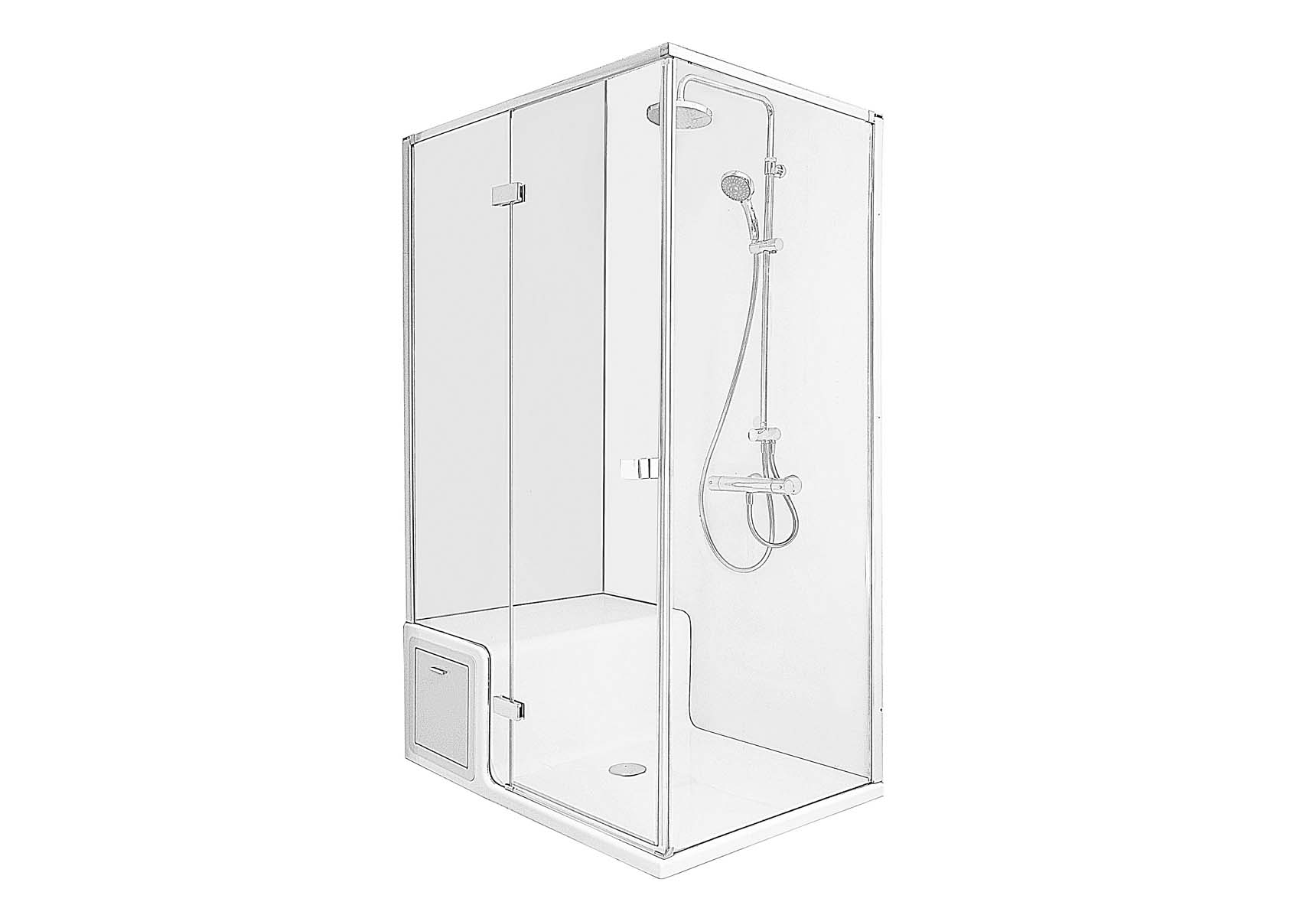 Roomy Shower Unit 120X080 Left U wall, Drawer, with Legs and Panels