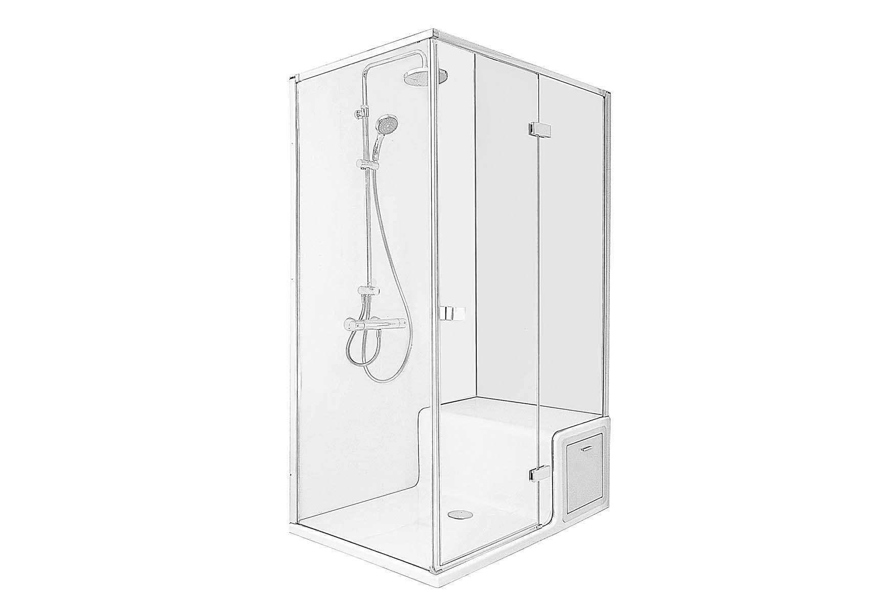 Roomy Shower Unit 120X080 Right, U wall, Drawer