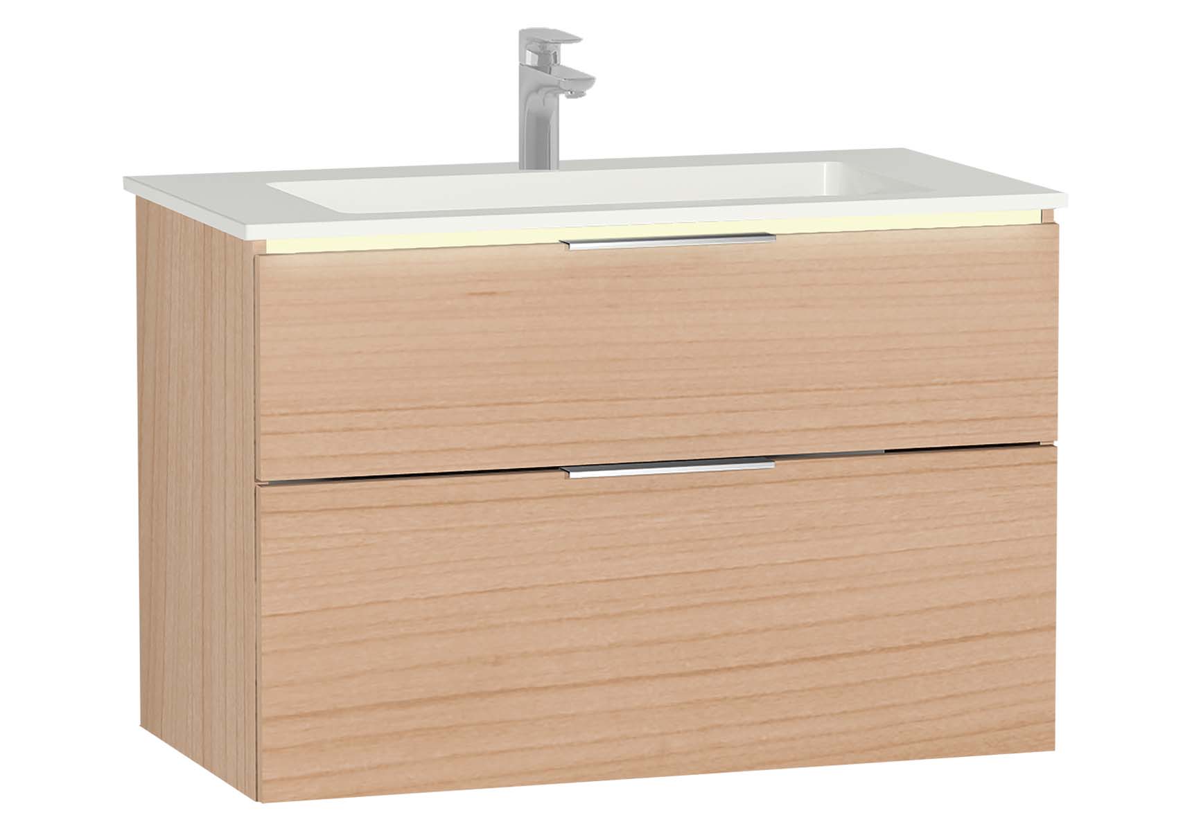 Central Washbasin Unit with 2 drawers, 90 cm, Golden Cherry, Infinit Washbasin, Led